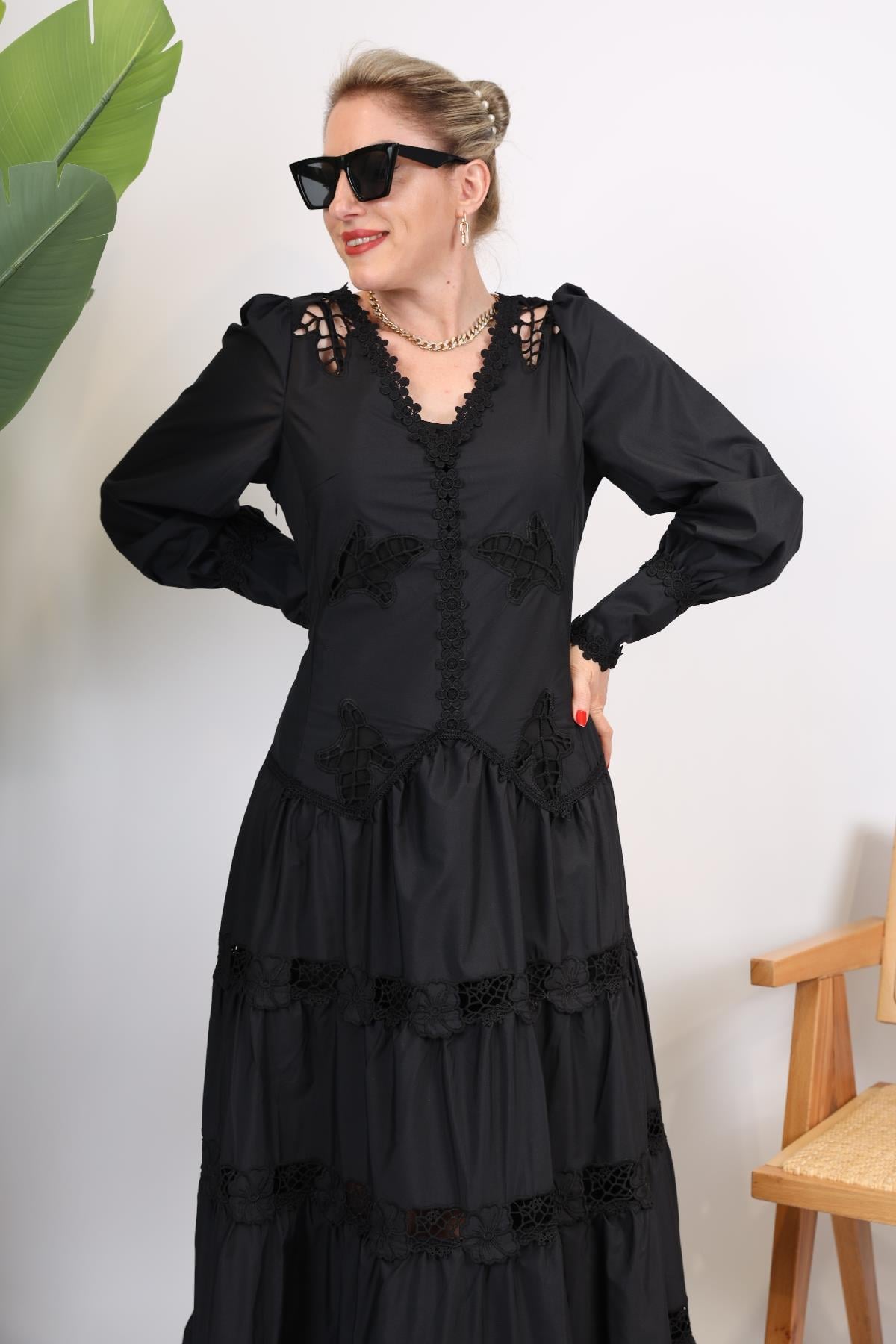 İthal French Style Siyah Elbise