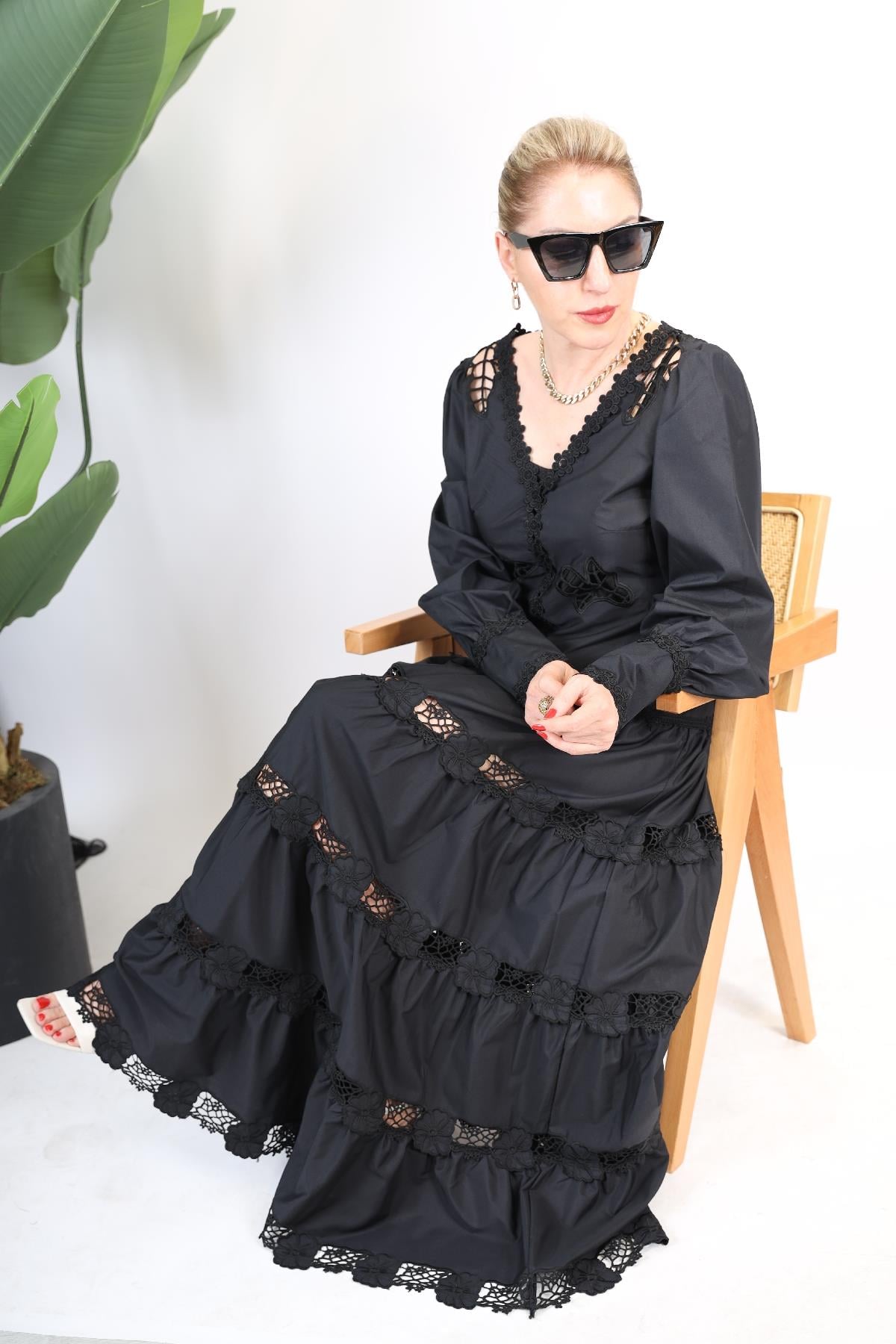 İthal French Style Siyah Elbise