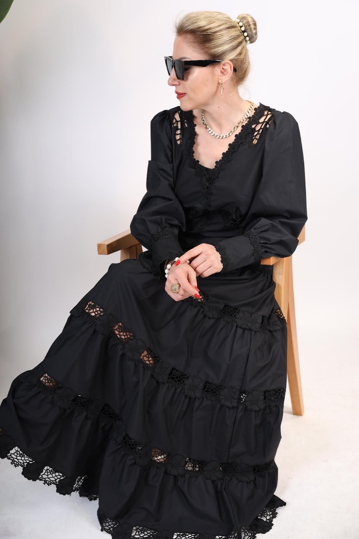 İthal French Style Siyah Elbise