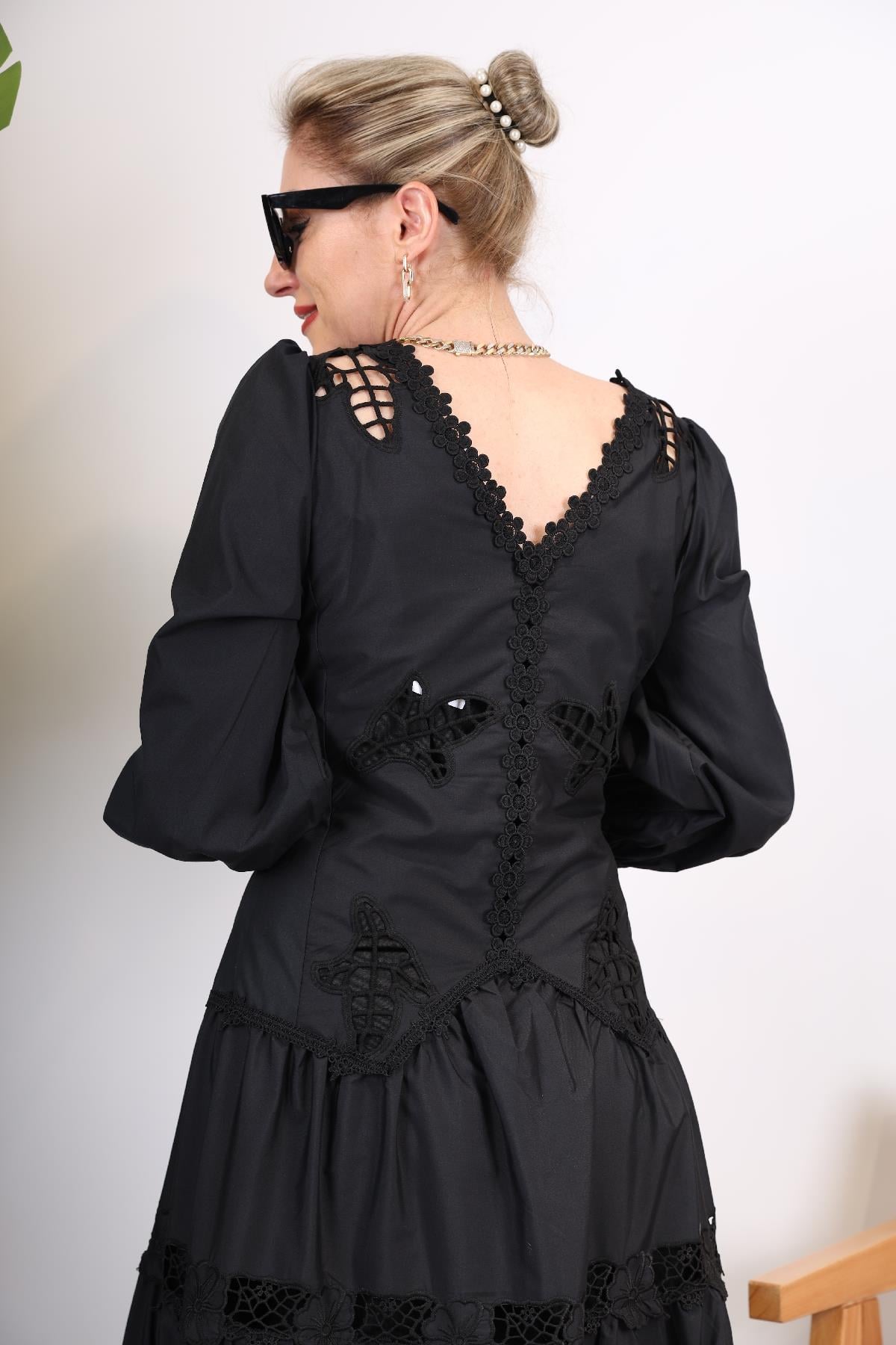 İthal French Style Siyah Elbise