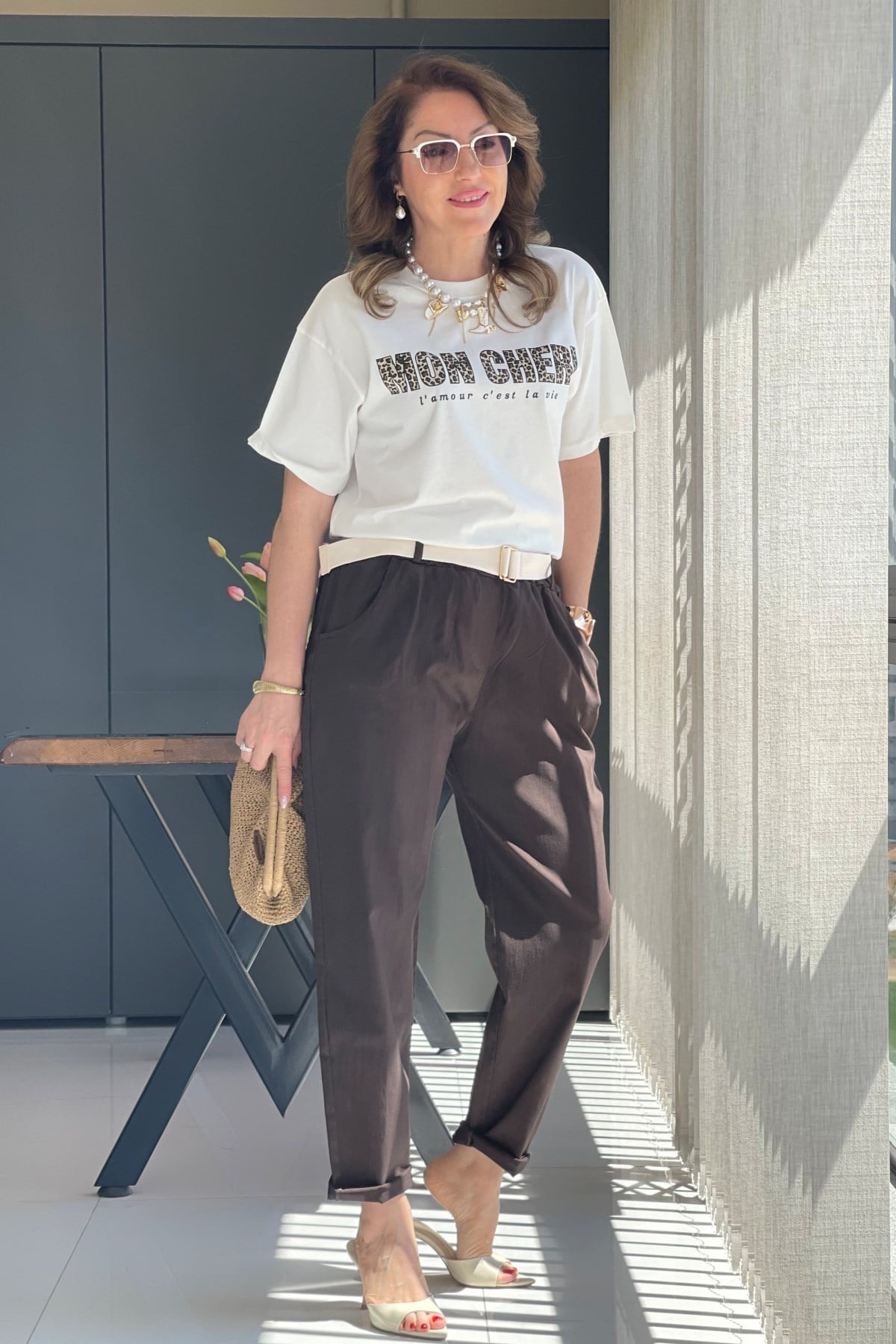 İthal Gabardin Bel Lastik Kahve Pantolon