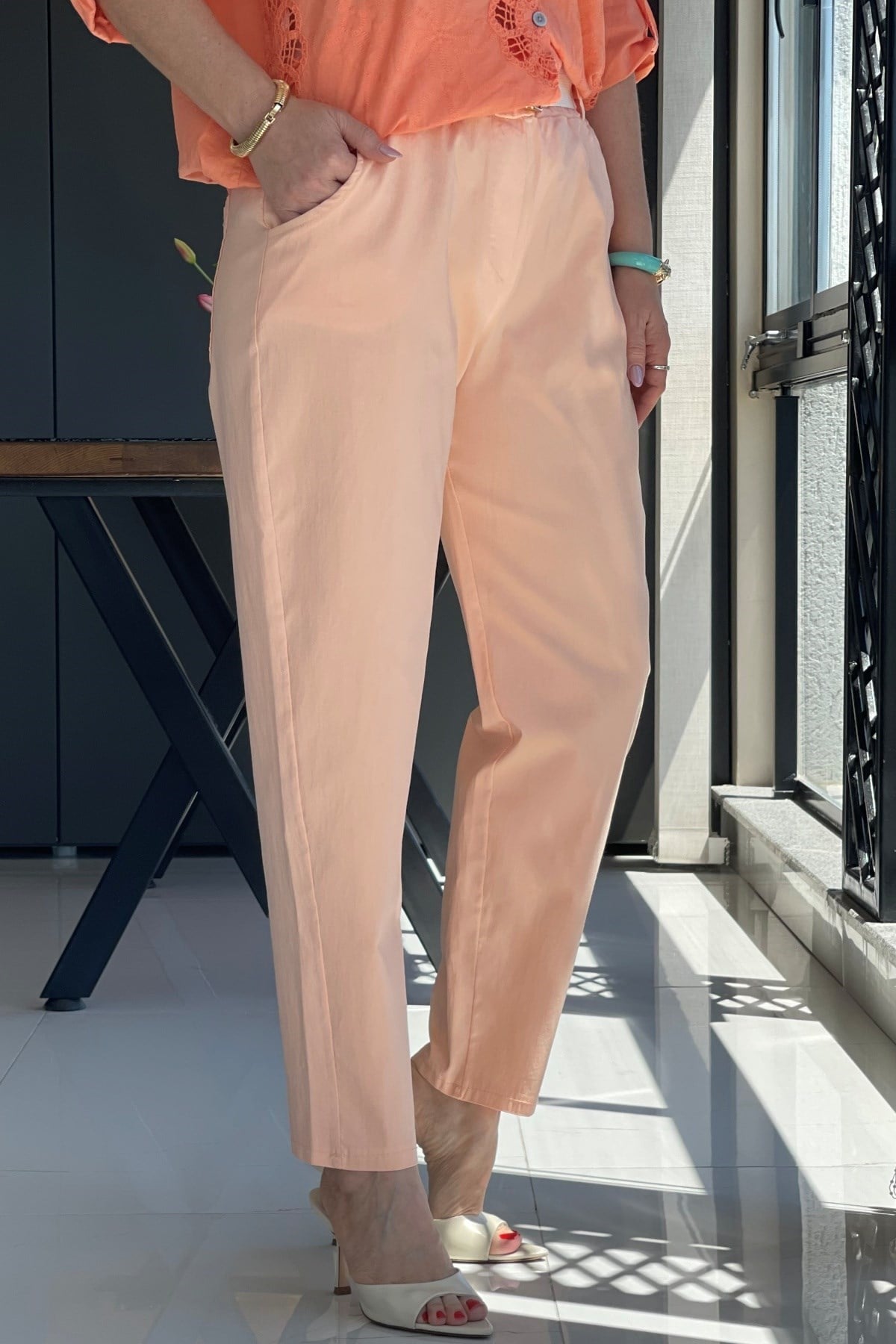 İthal Gabardin Bel Lastik Yavruağzı Pantolon