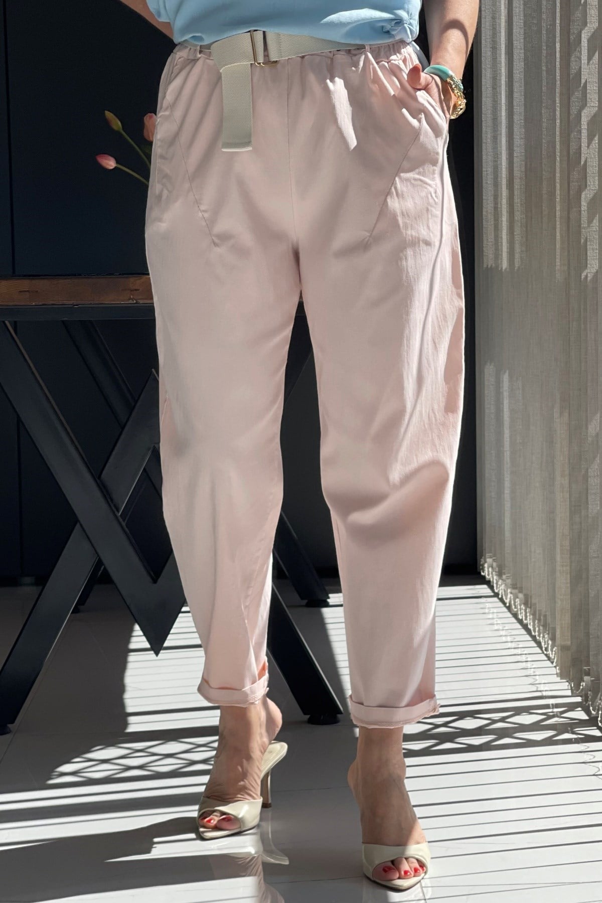 İthal Gabardin Pudra Pantolon