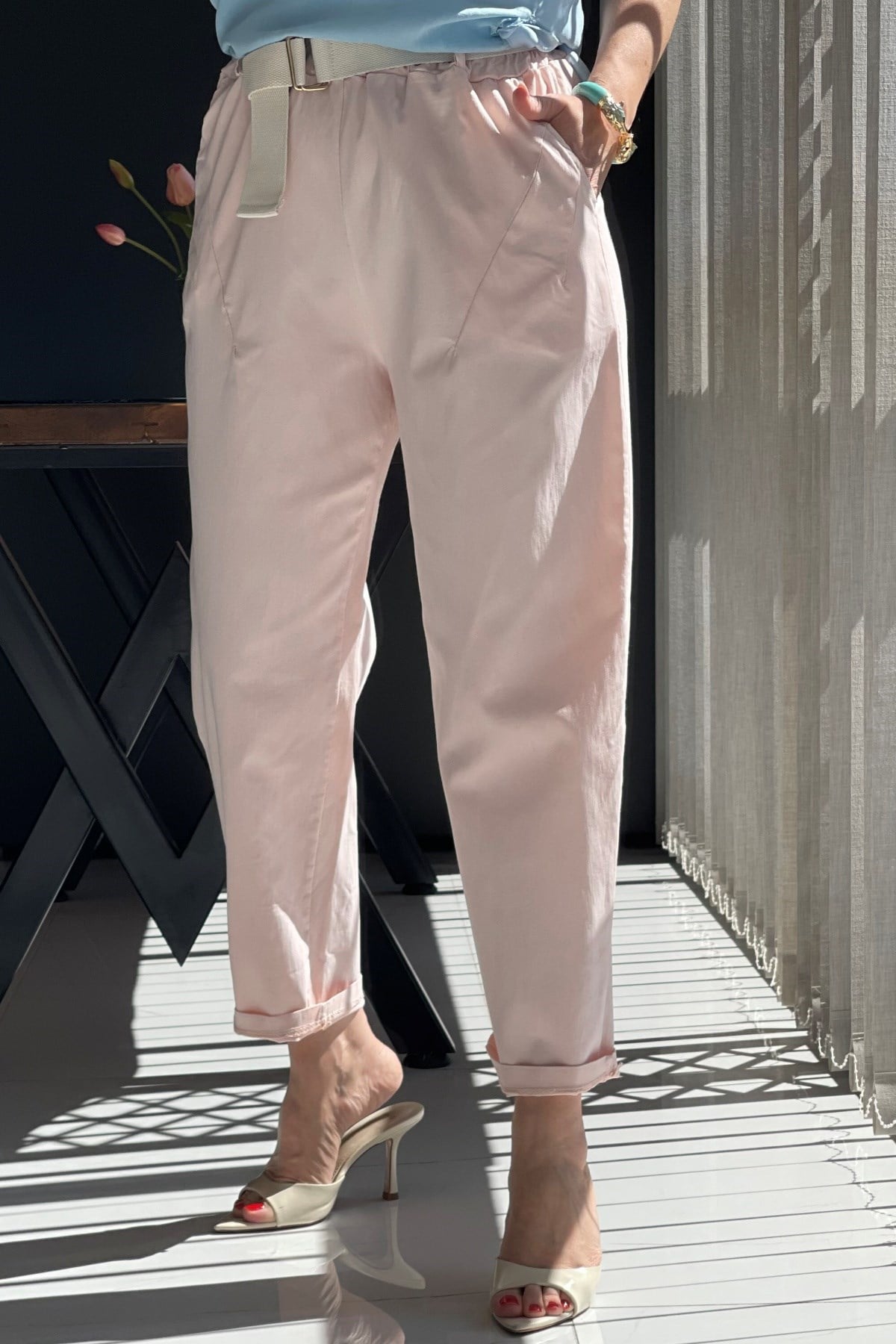 İthal Gabardin Pudra Pantolon