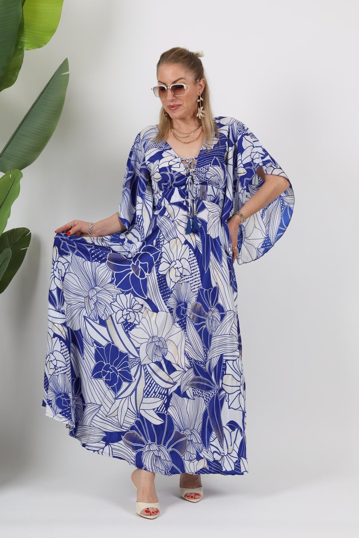 İthal Hint İpek Ön Çapraz Detay Elbise