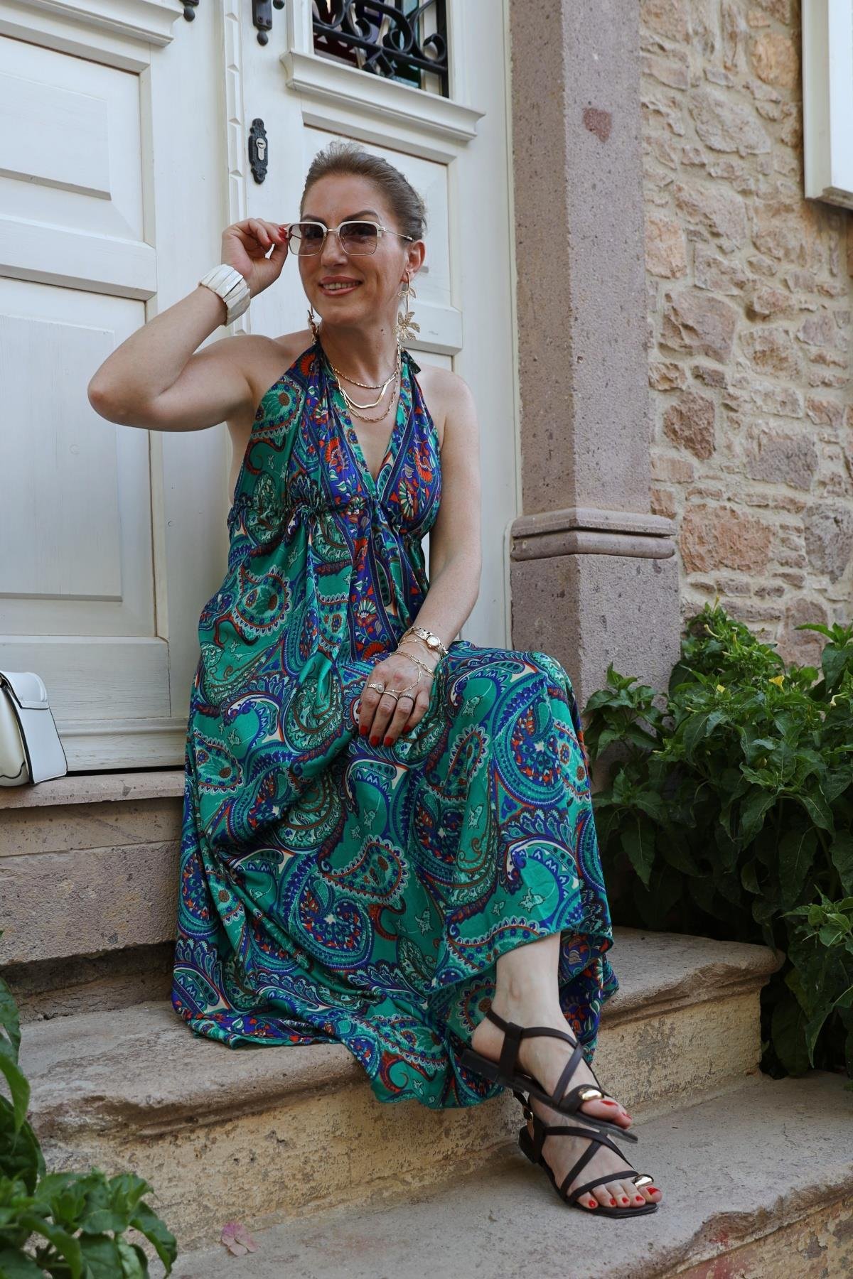 İthal Hint İpek Sırt Detay Elbise