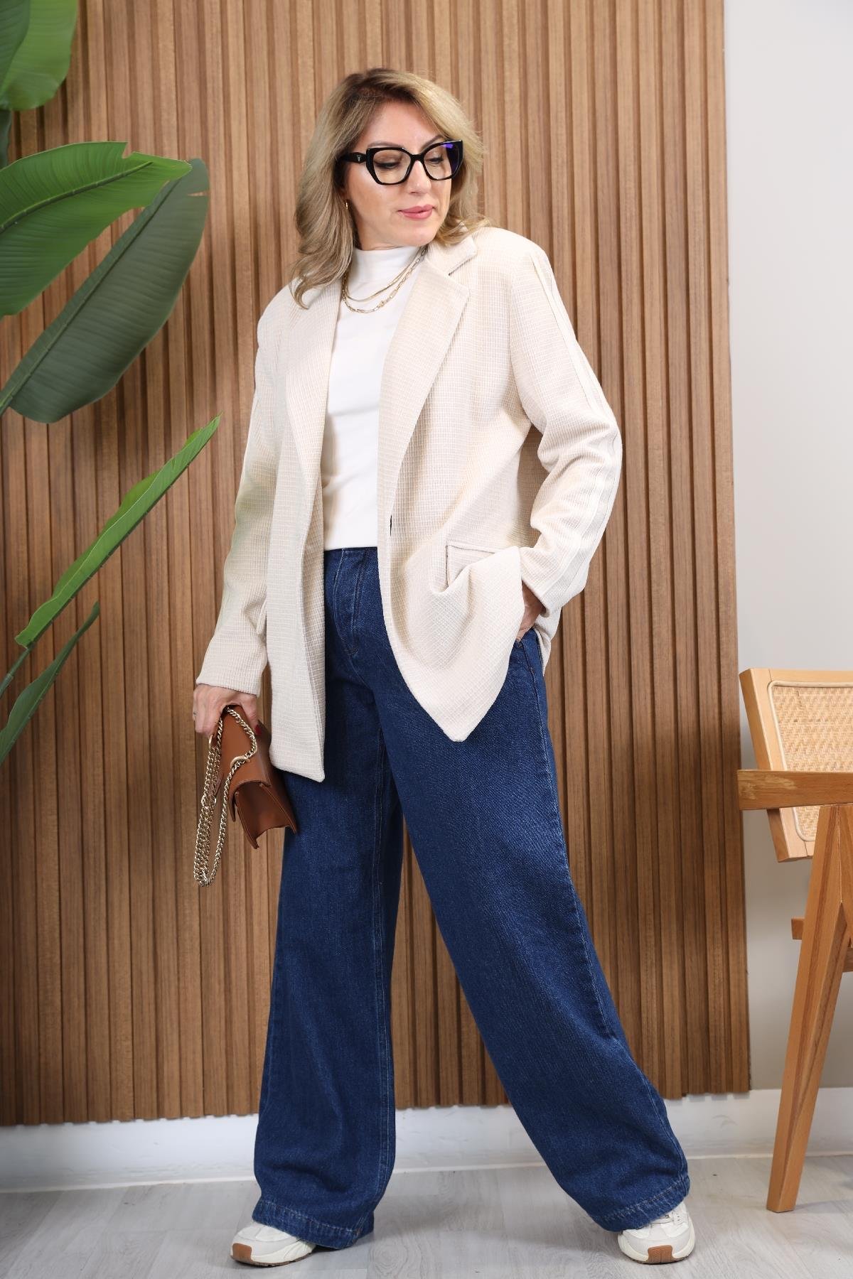 İthal Kadife Ekru Blazer