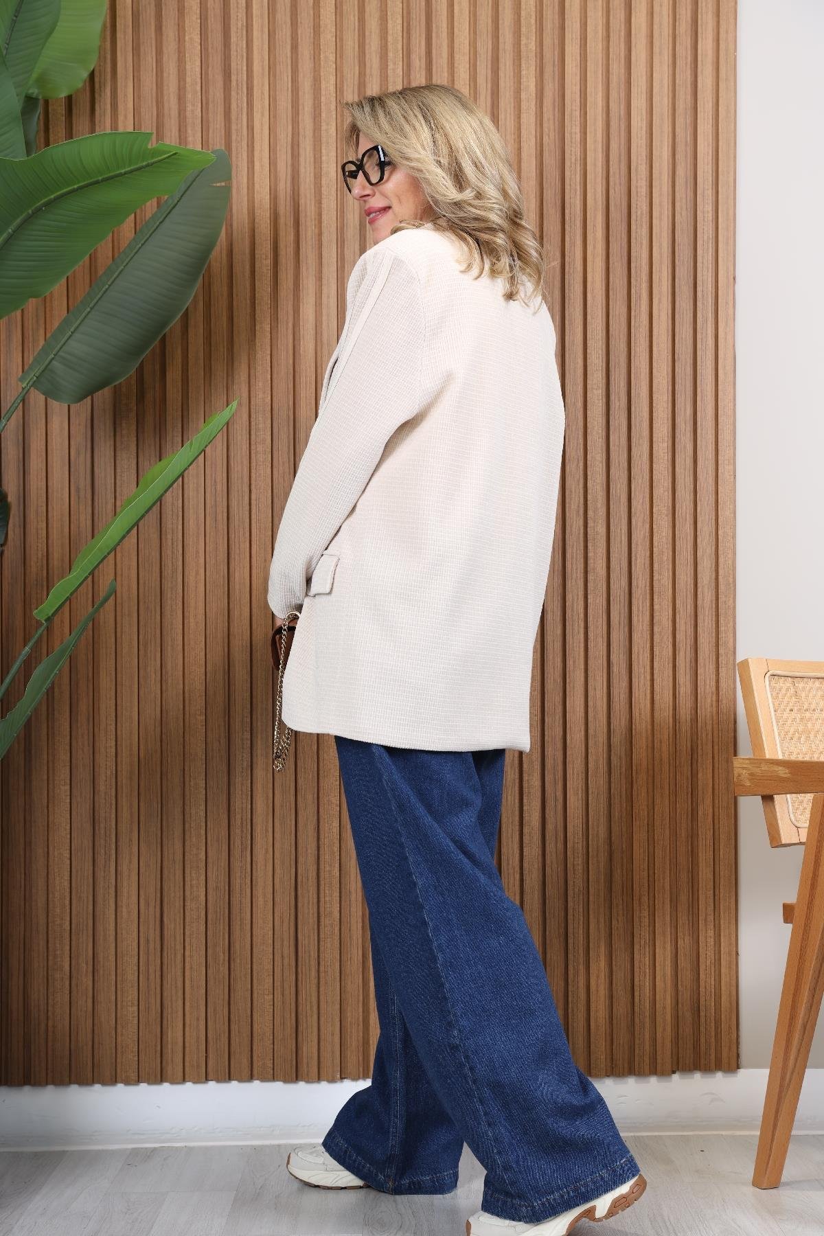İthal Kadife Ekru Blazer