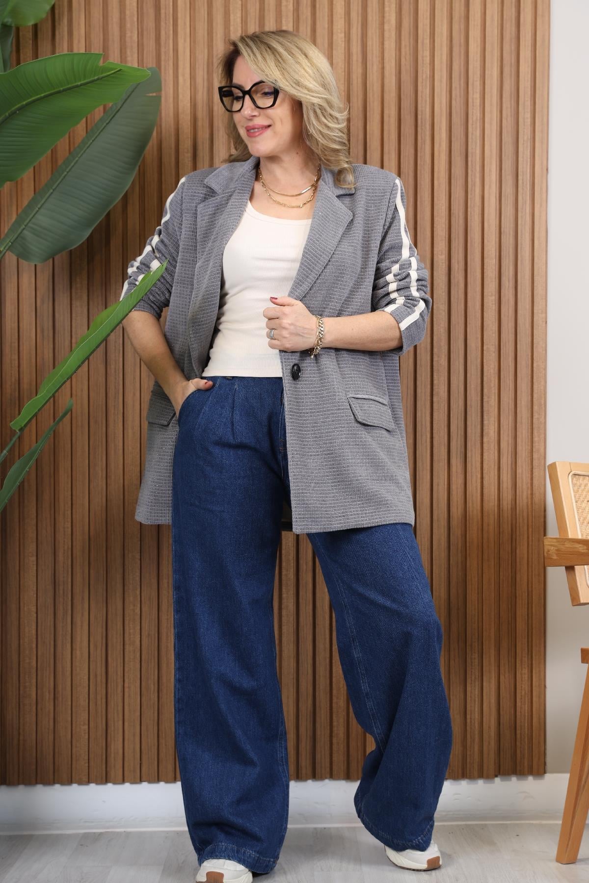 İthal Kadife Gri Blazer
