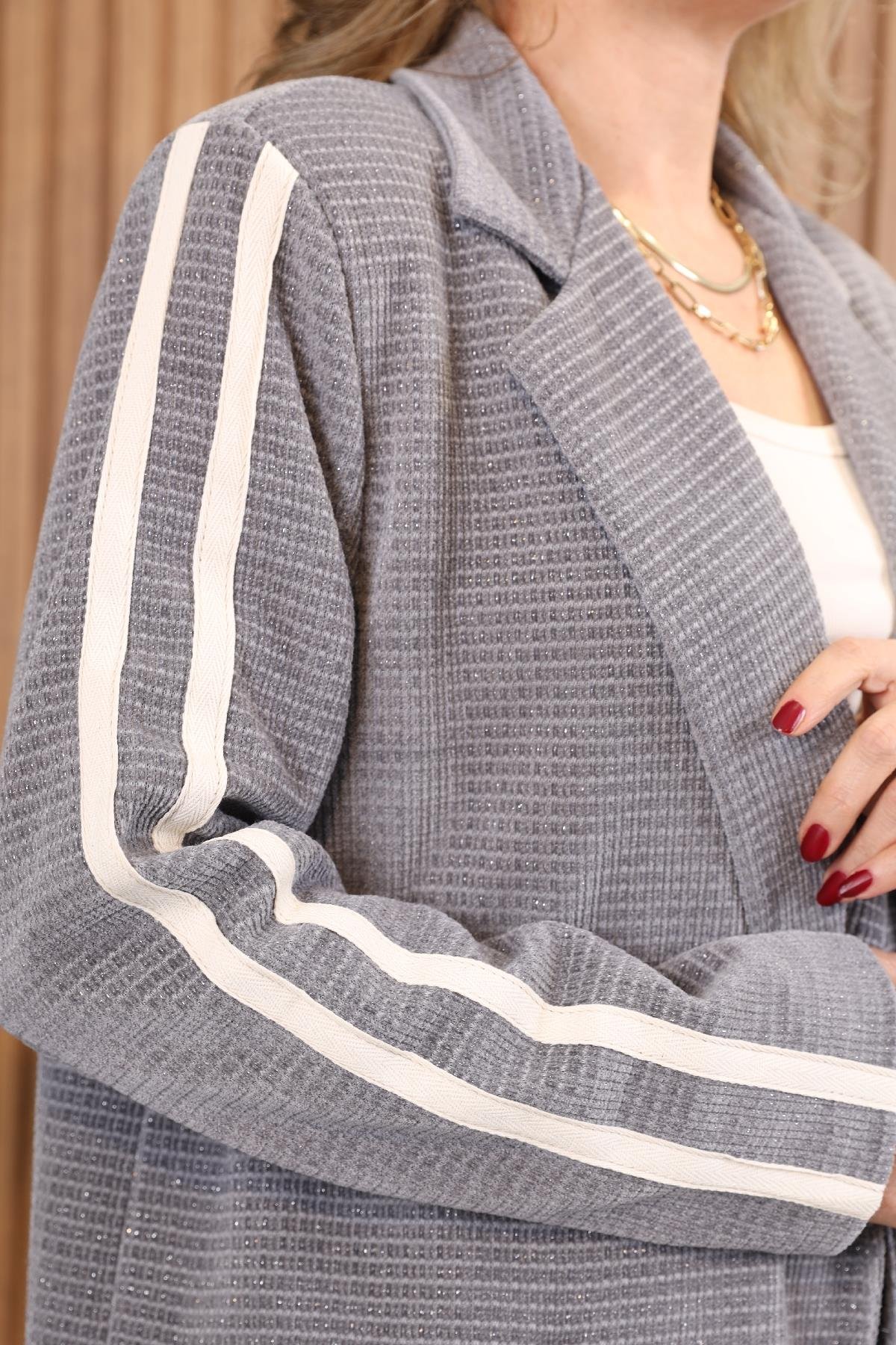 İthal Kadife Gri Blazer