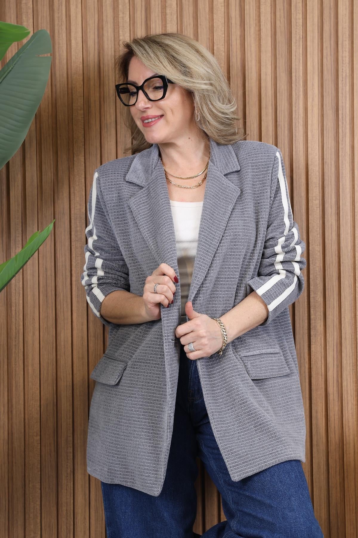 İthal Kadife Gri Blazer