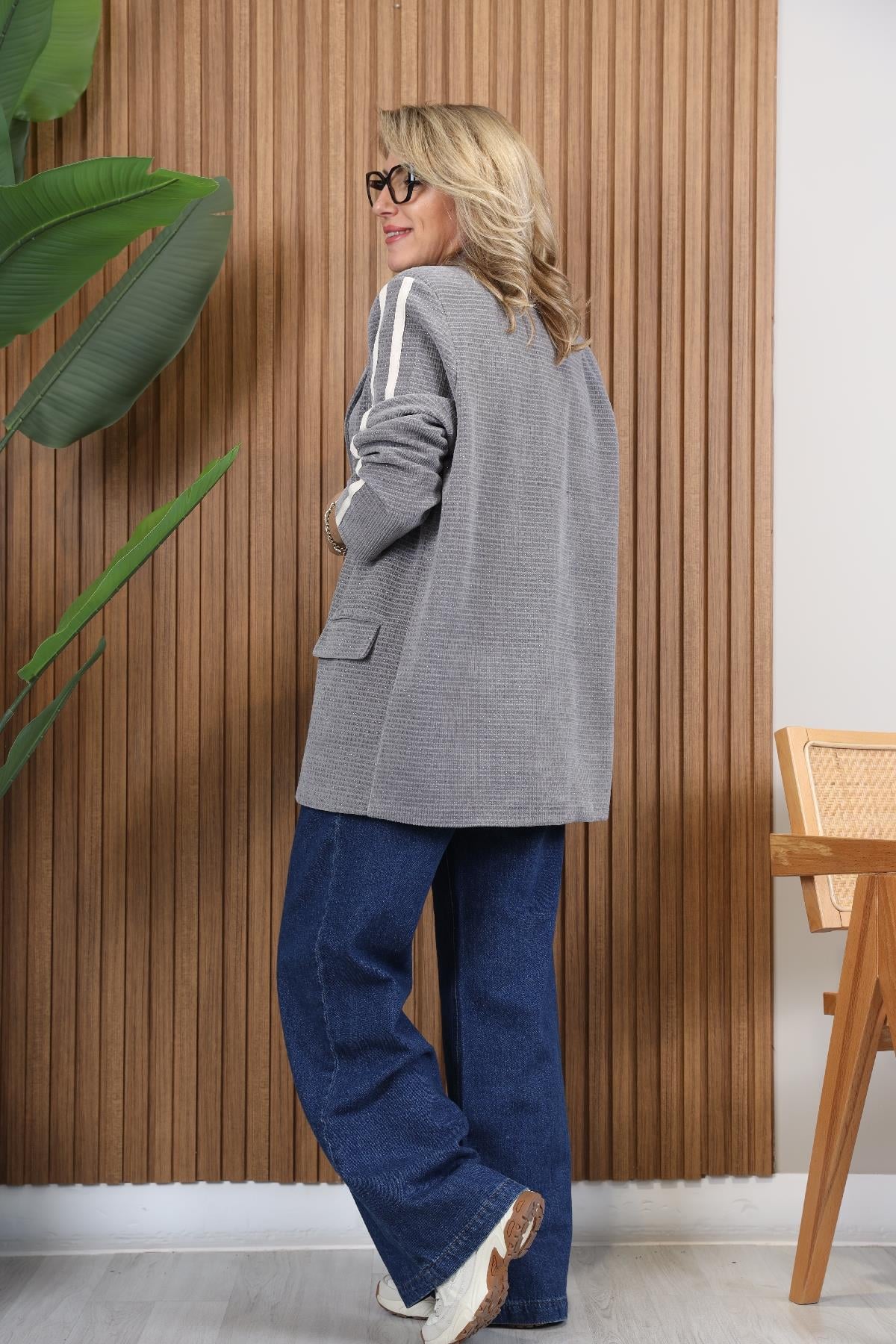 İthal Kadife Gri Blazer