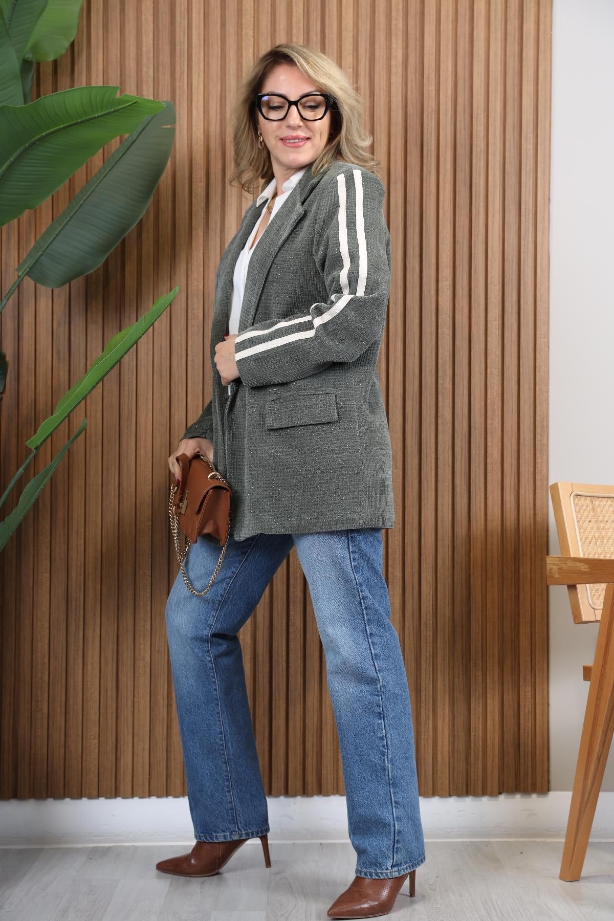 İthal Kadife Haki Blazer