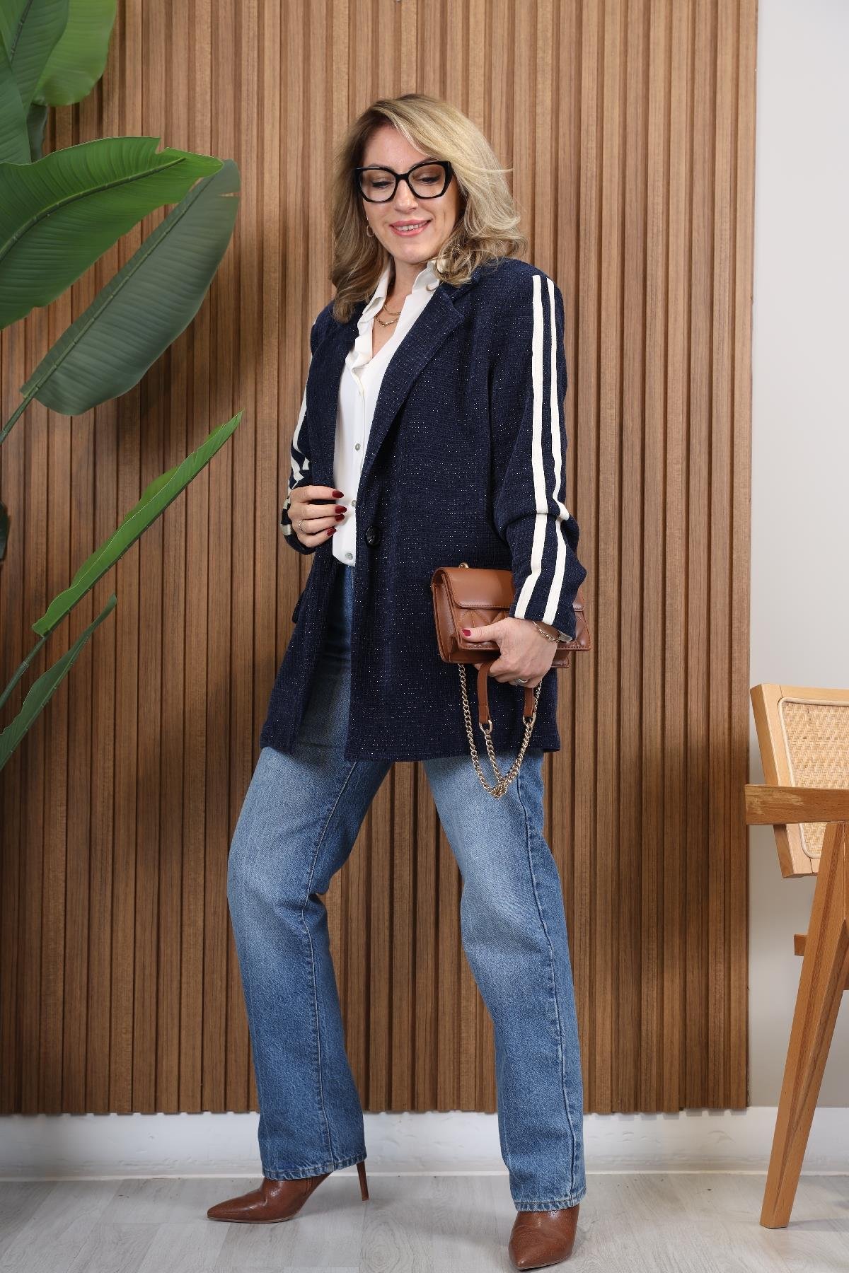 İthal Kadife Lacivert Blazer