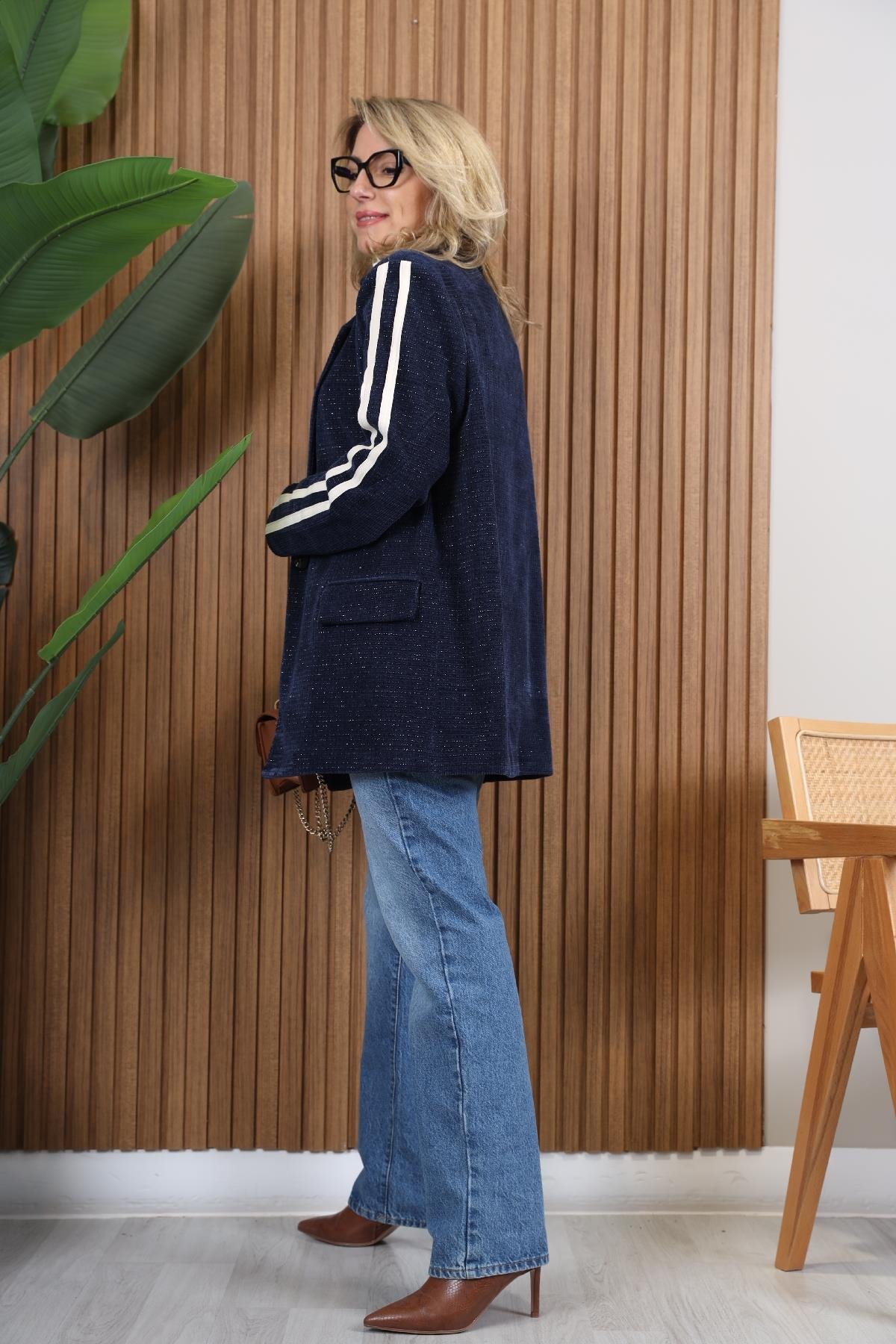 İthal Kadife Lacivert Blazer