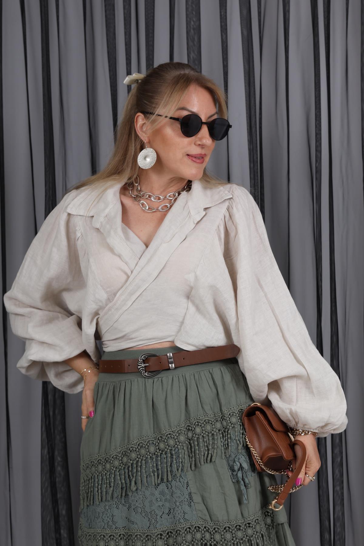 İthal Keten Bej Bolero