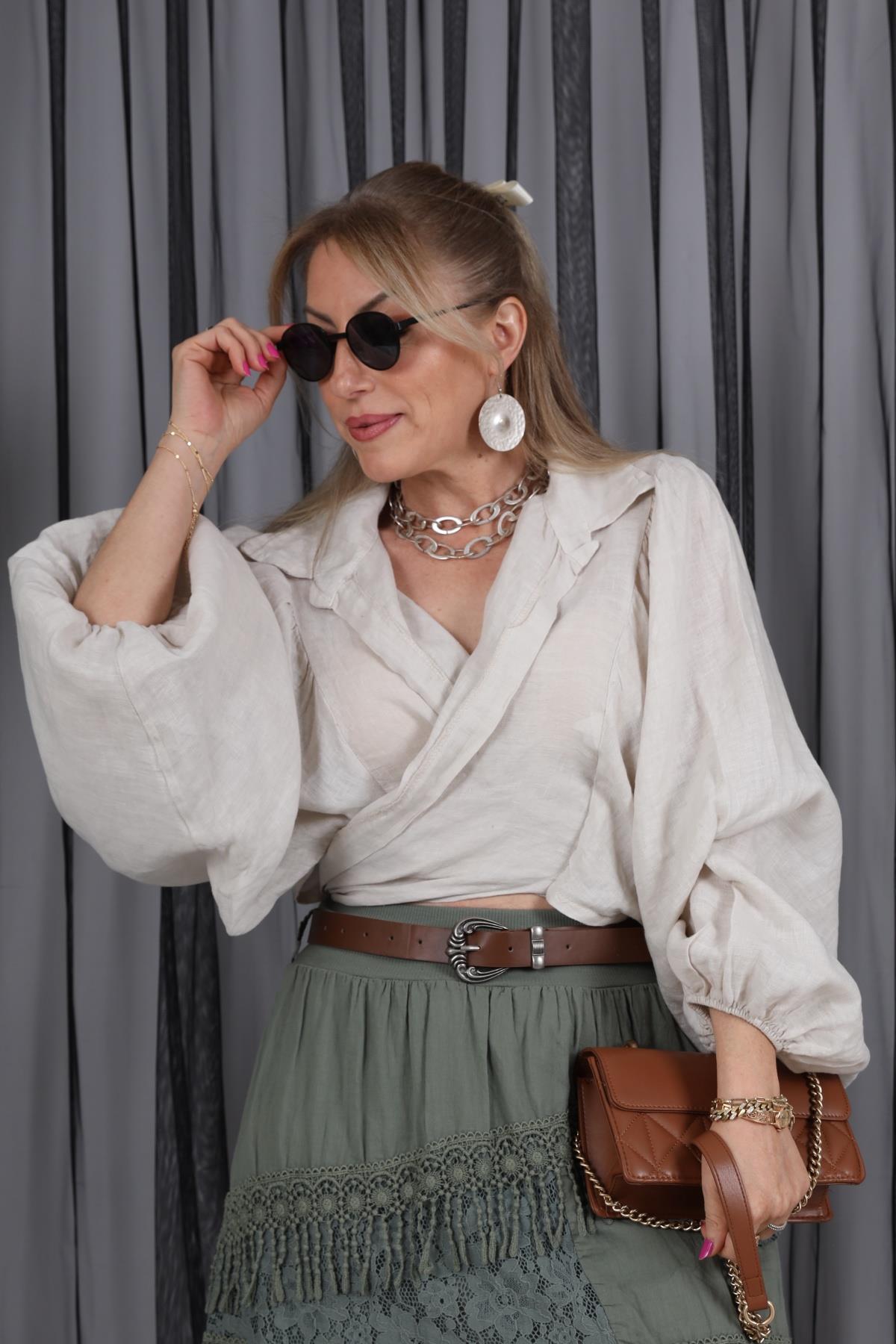 İthal Keten Bej Bolero