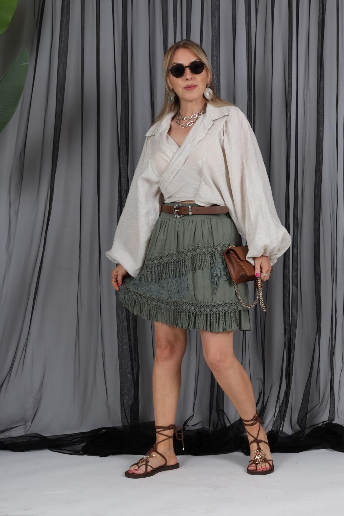 İthal Keten Bej Bolero