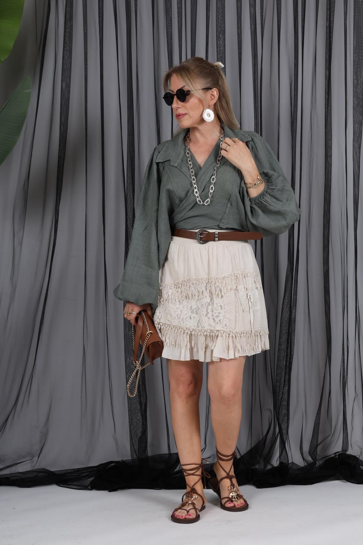 İthal Keten Haki Bolero