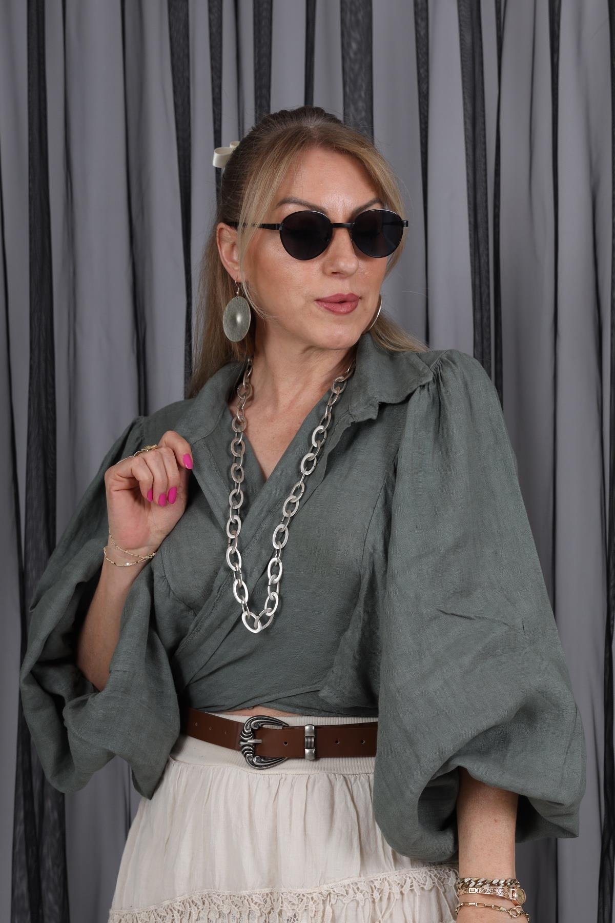İthal Keten Haki Bolero
