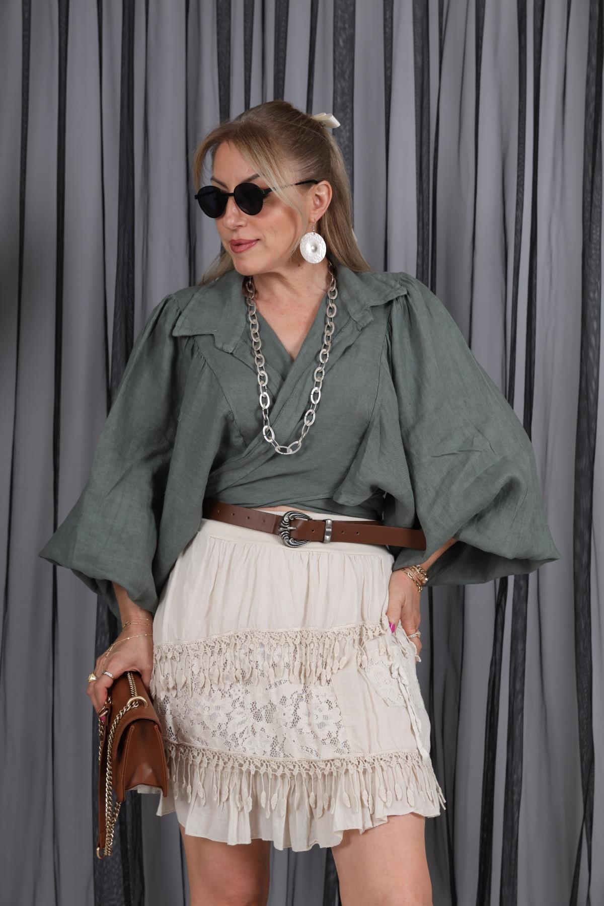 İthal Keten Haki Bolero