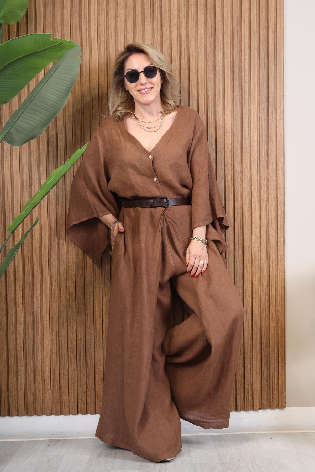 İthal Keten Kahve Tulum