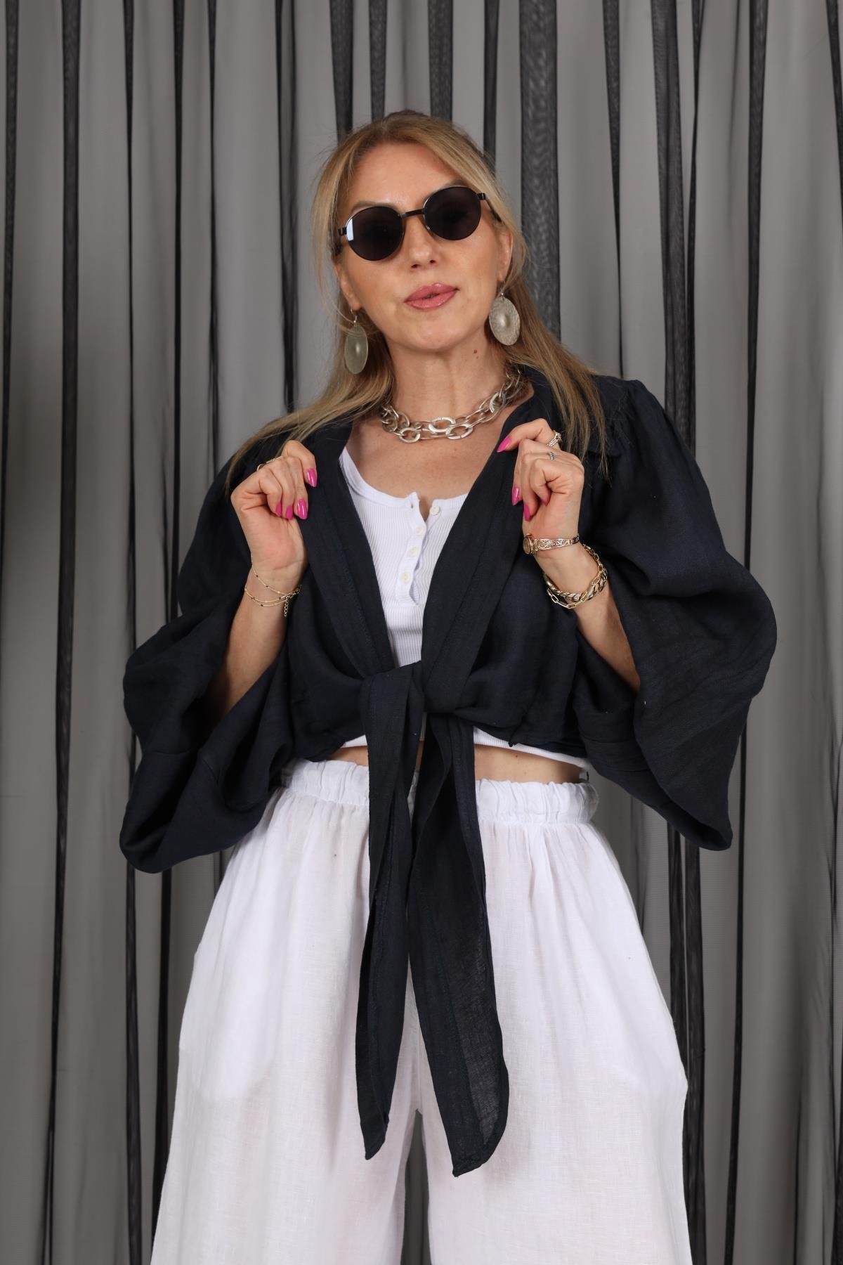 İthal Keten Lacivert Bolero