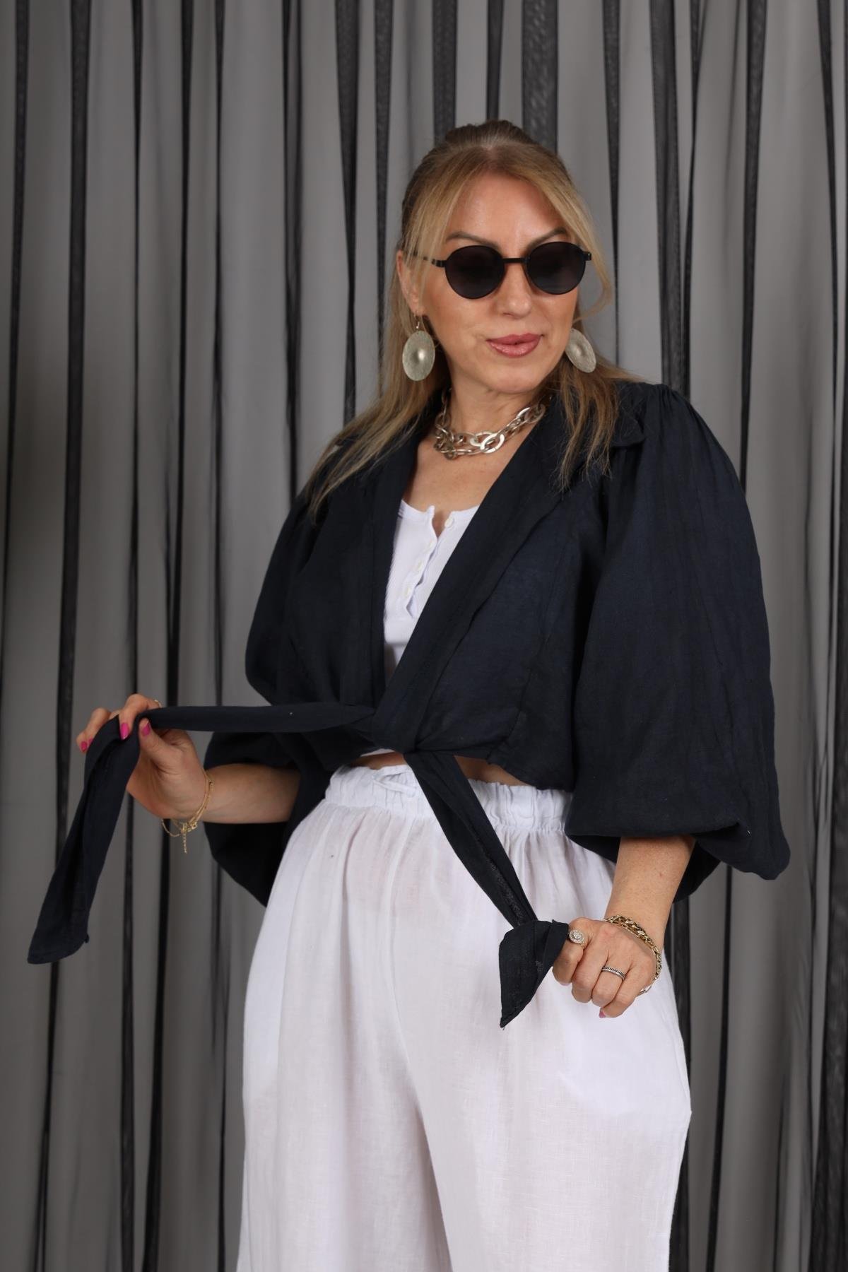 İthal Keten Lacivert Bolero