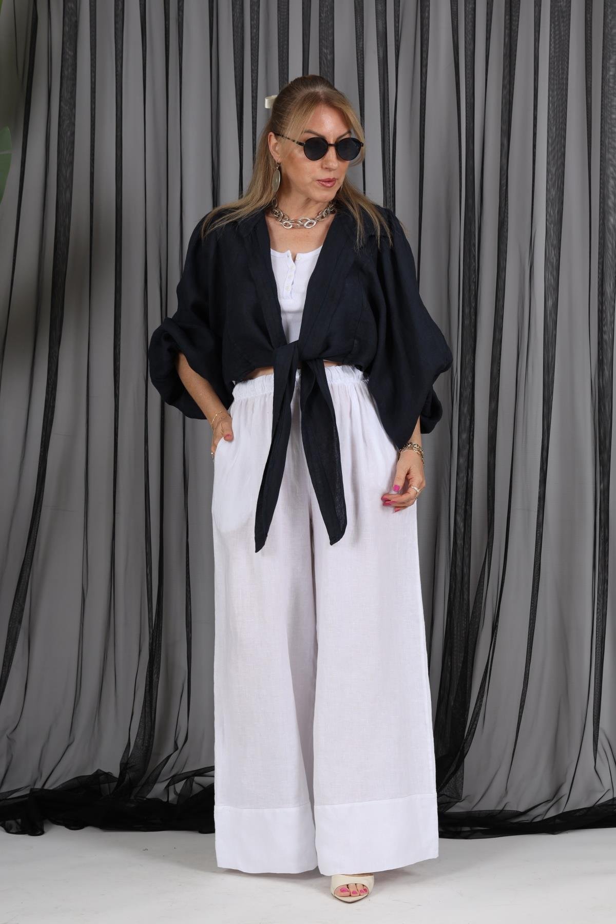 İthal Keten Lacivert Bolero