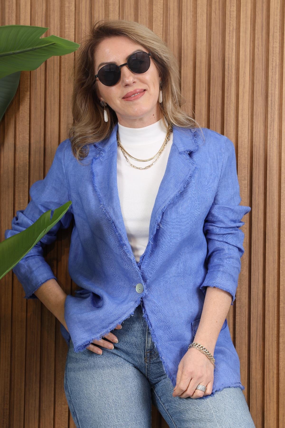 İthal Keten Mavi Blazer