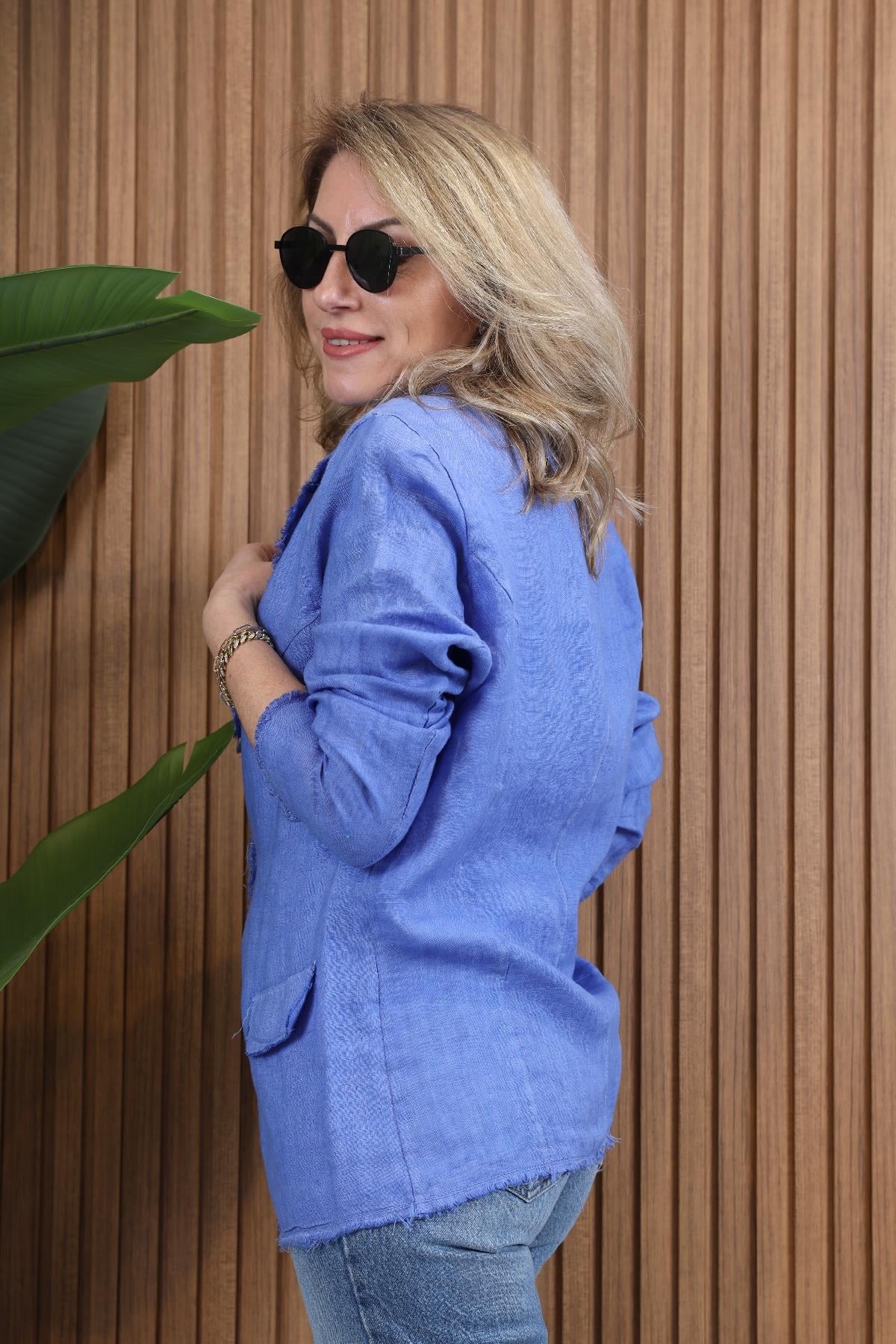 İthal Keten Mavi Blazer