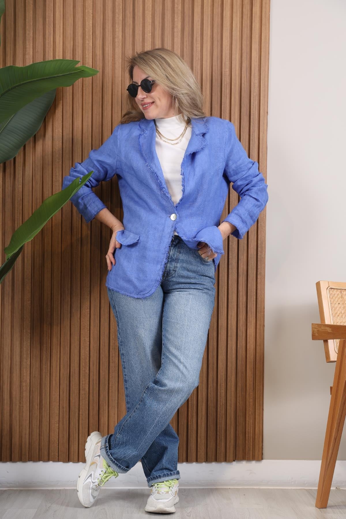İthal Keten Mavi Blazer