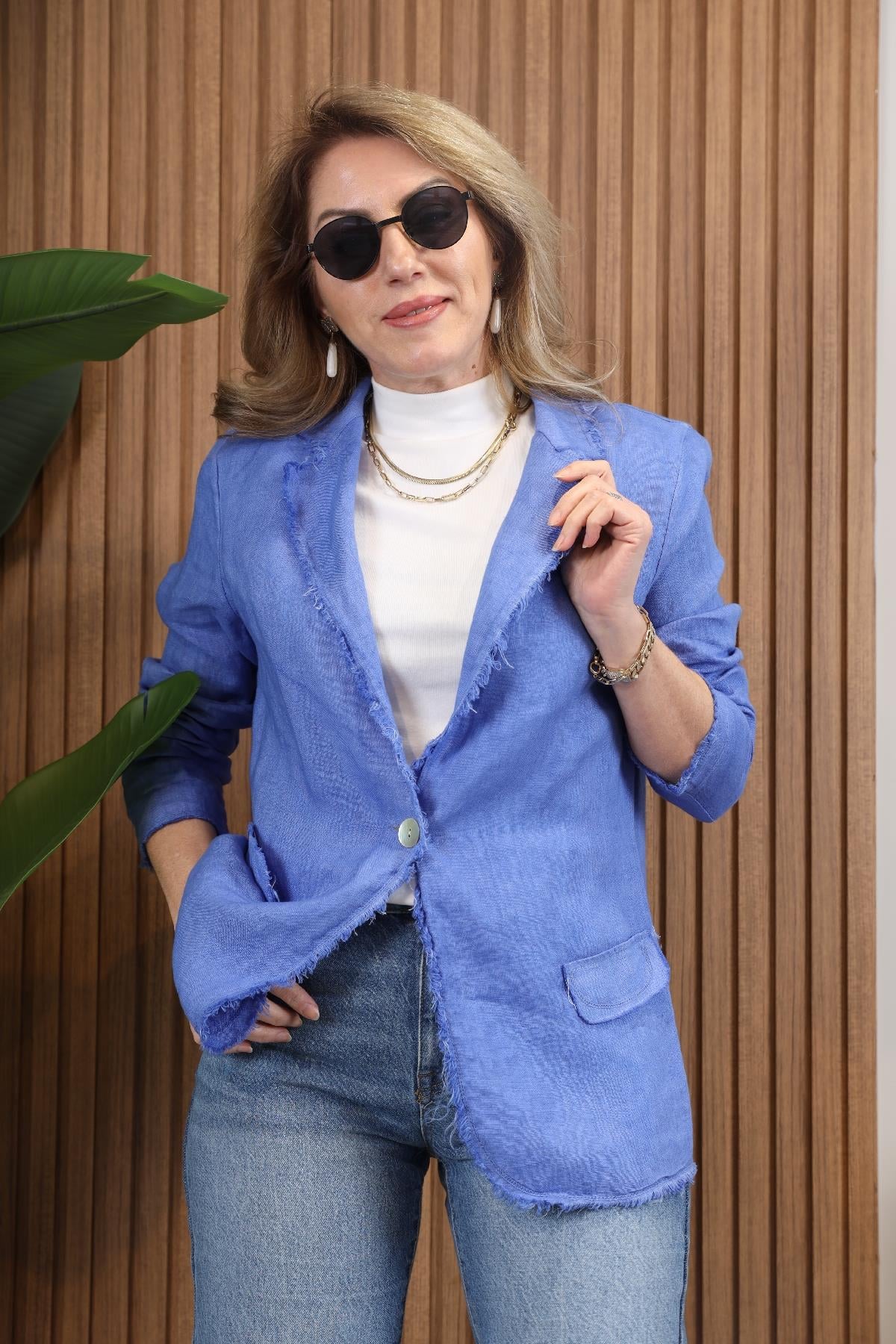 İthal Keten Mavi Blazer