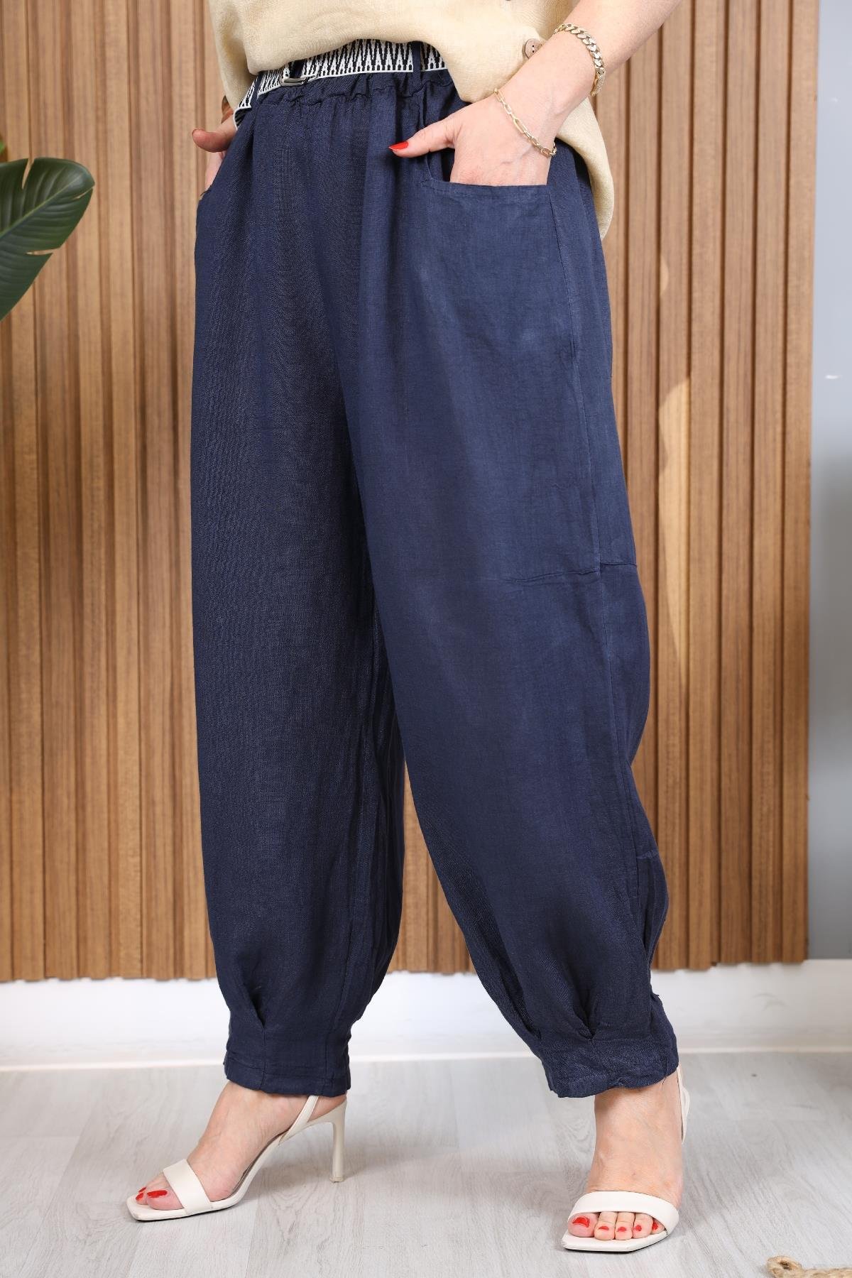 İthal Keten Şalvar Model Lacivert Pantolon