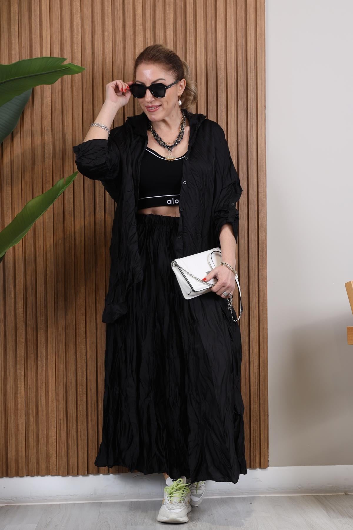 İthal Kırışık Model Siyah Takım