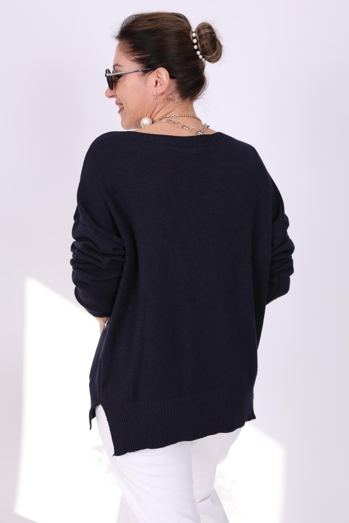 İthal Lacivert Lab Baskı Bluz