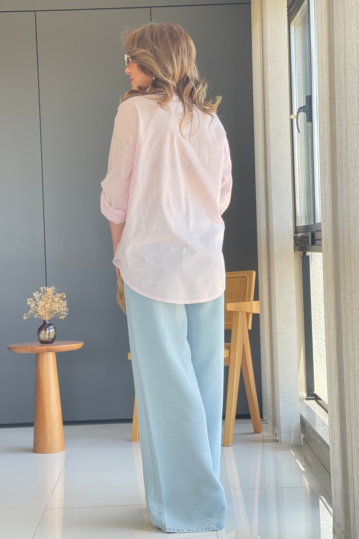 İthal Manolya Desen Pembe Gömlek