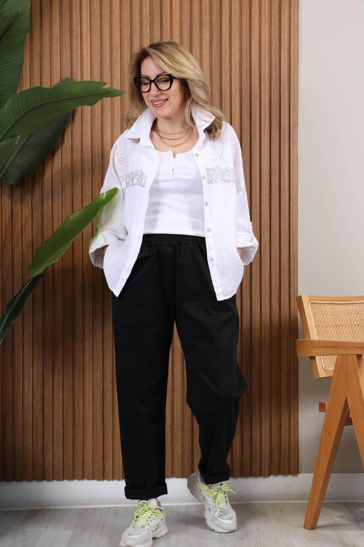 İthal Pul Detay Hamketen Beyaz Gömlek Trenç