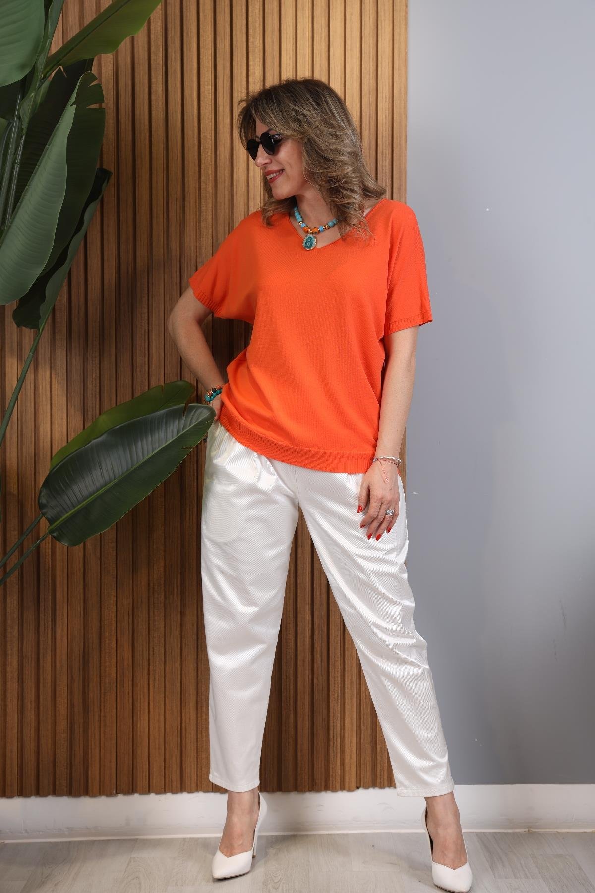 İthal V Yaka Orange Triko