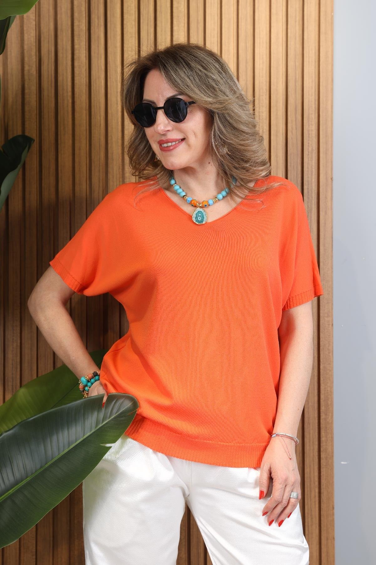 İthal V Yaka Orange Triko