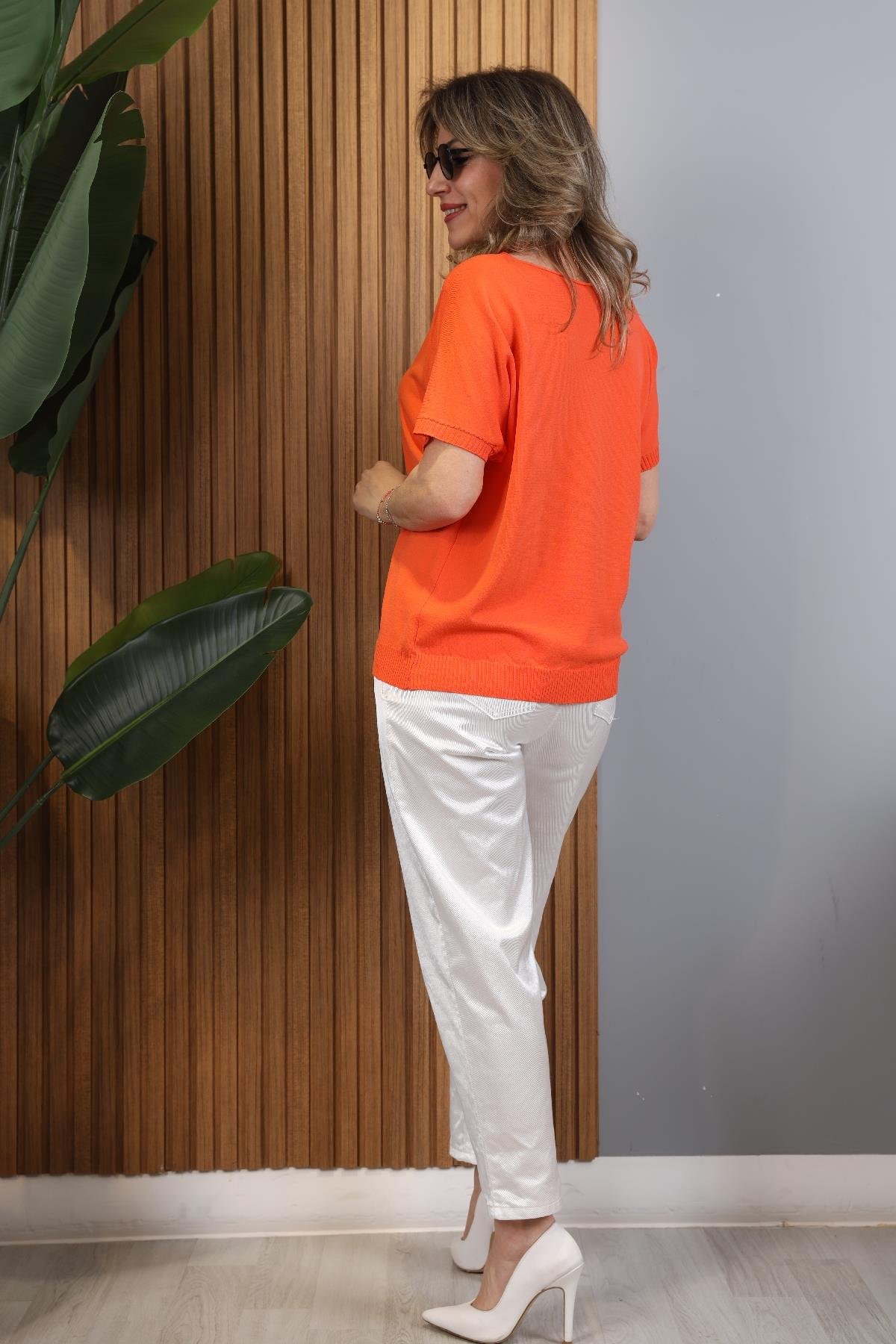 İthal V Yaka Orange Triko