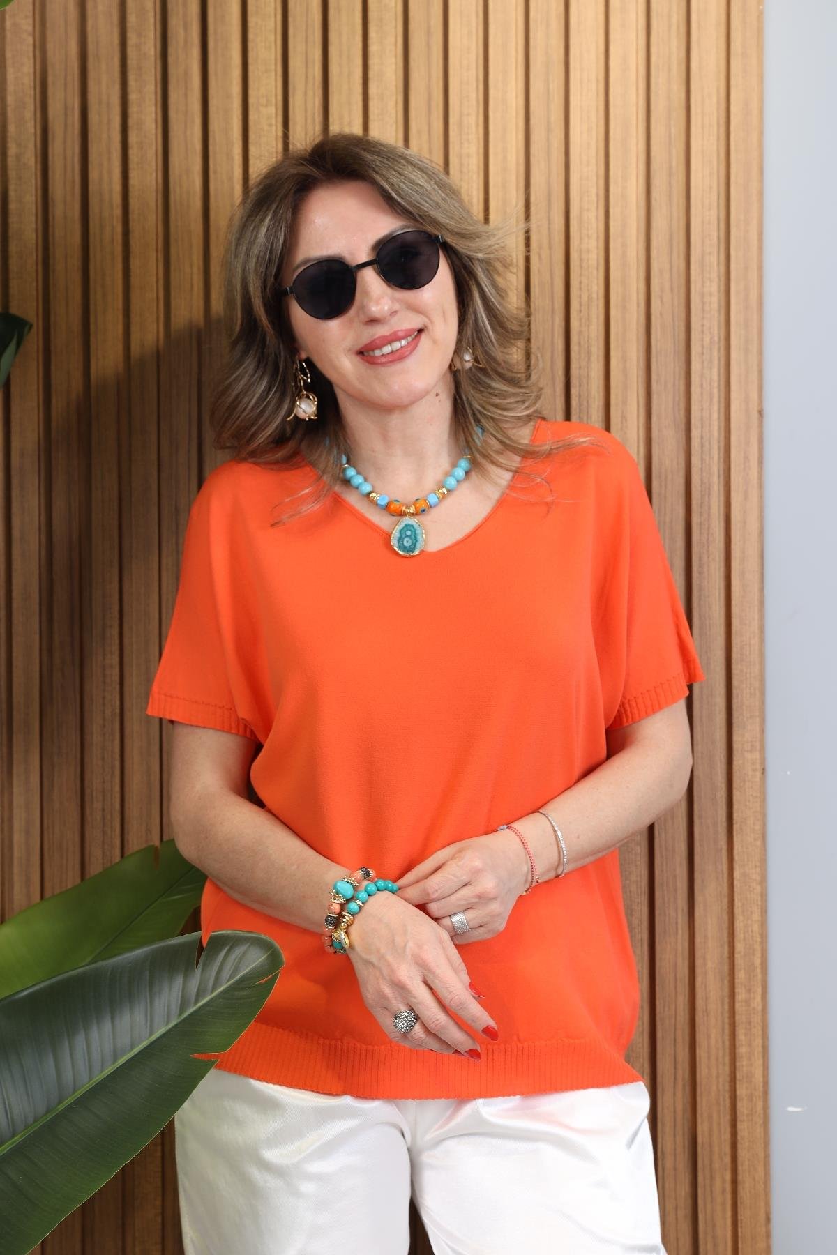 İthal V Yaka Orange Triko