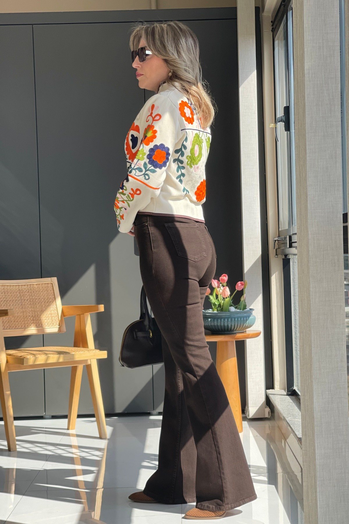 Kahve İspanyol Paça Jean