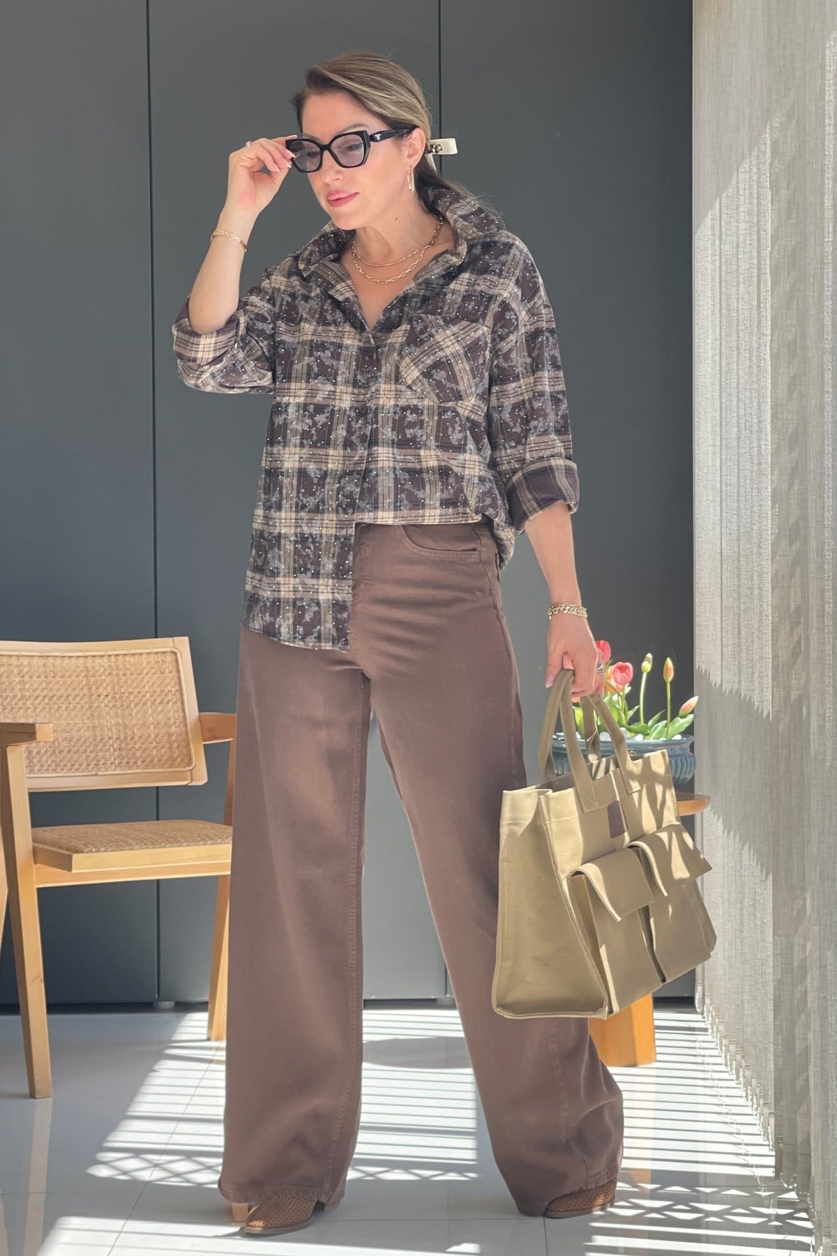 Kahve Tencel Palazzo Pantolon