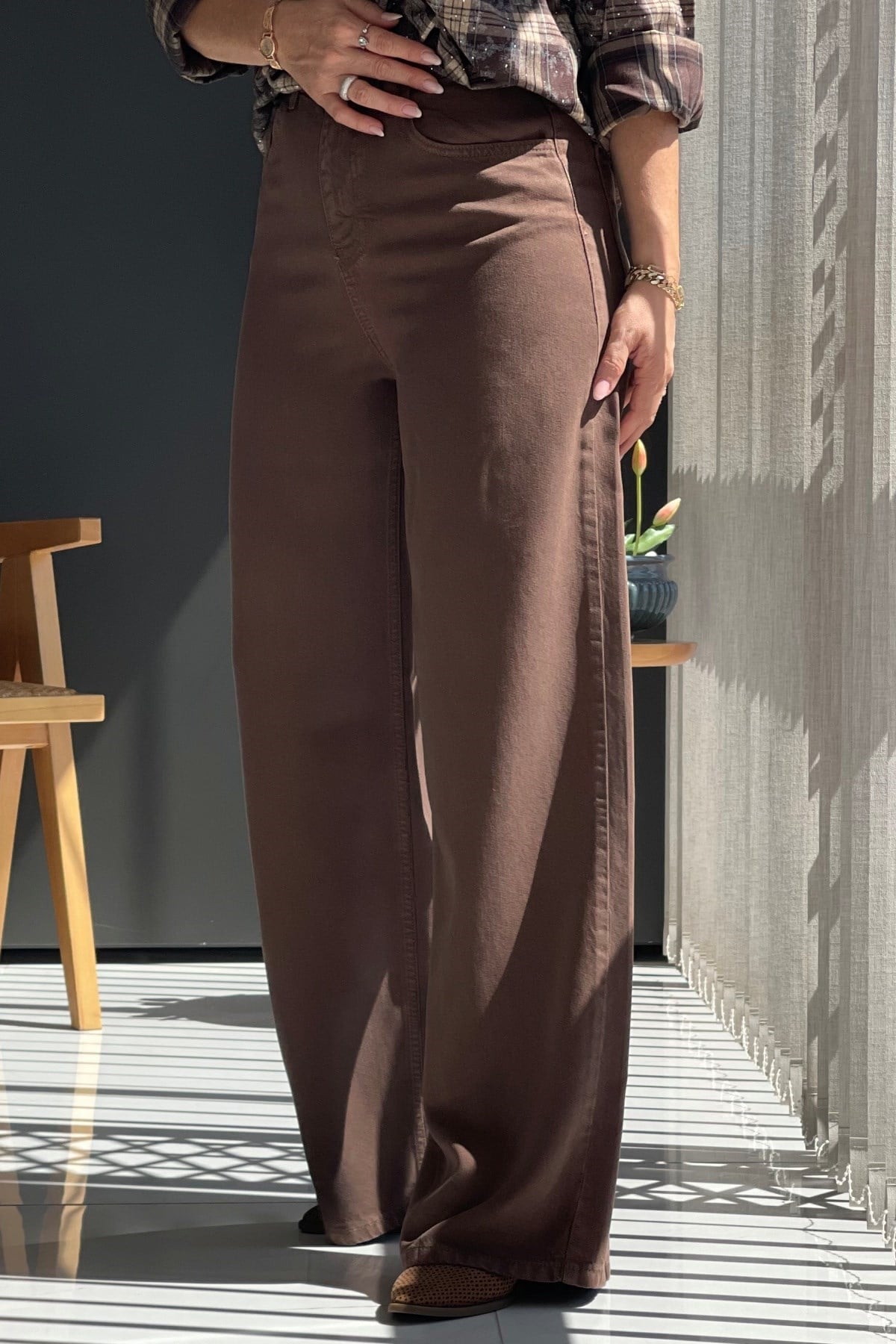 Kahve Tencel Palazzo Pantolon