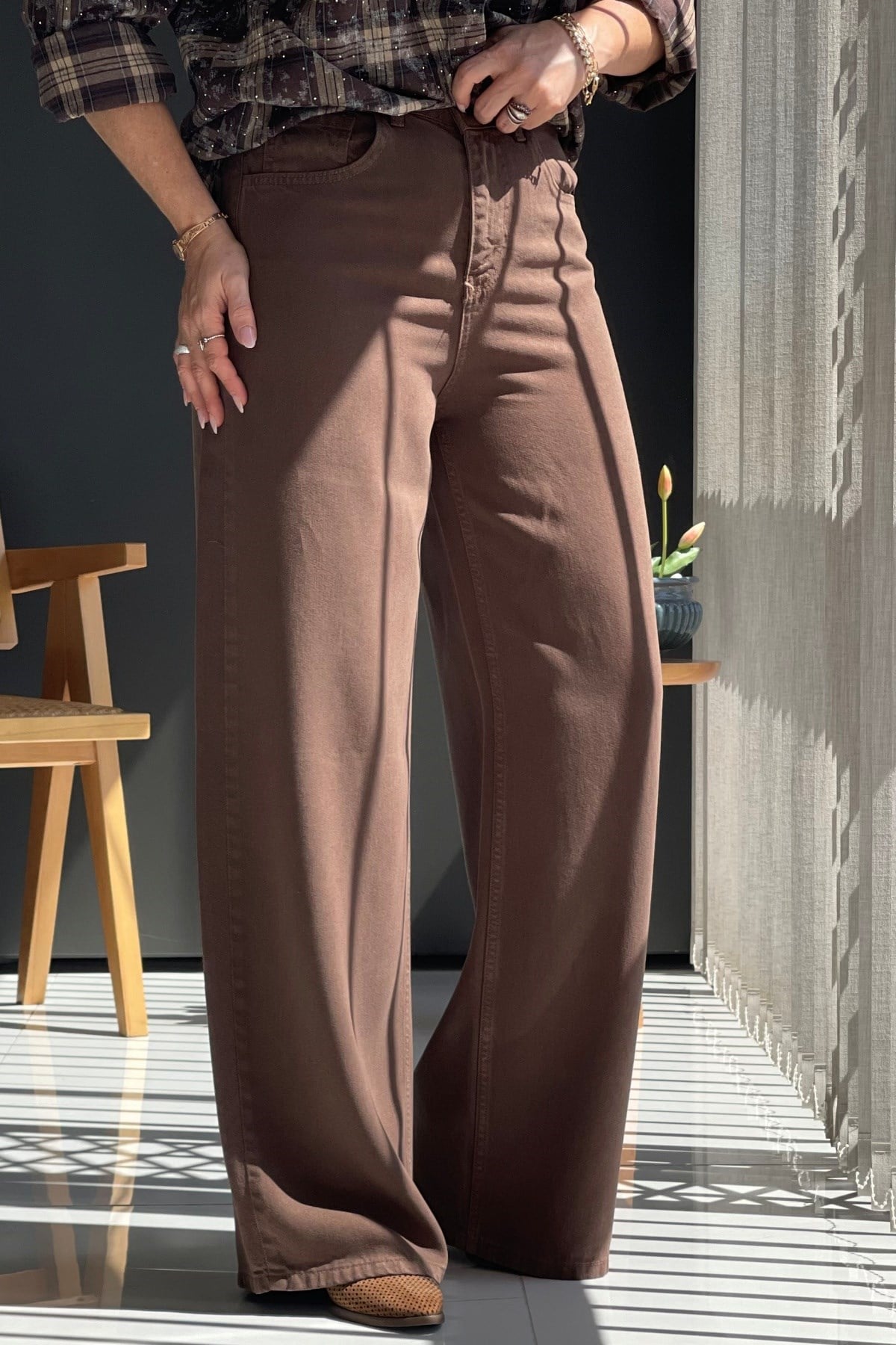 Kahve Tencel Palazzo Pantolon