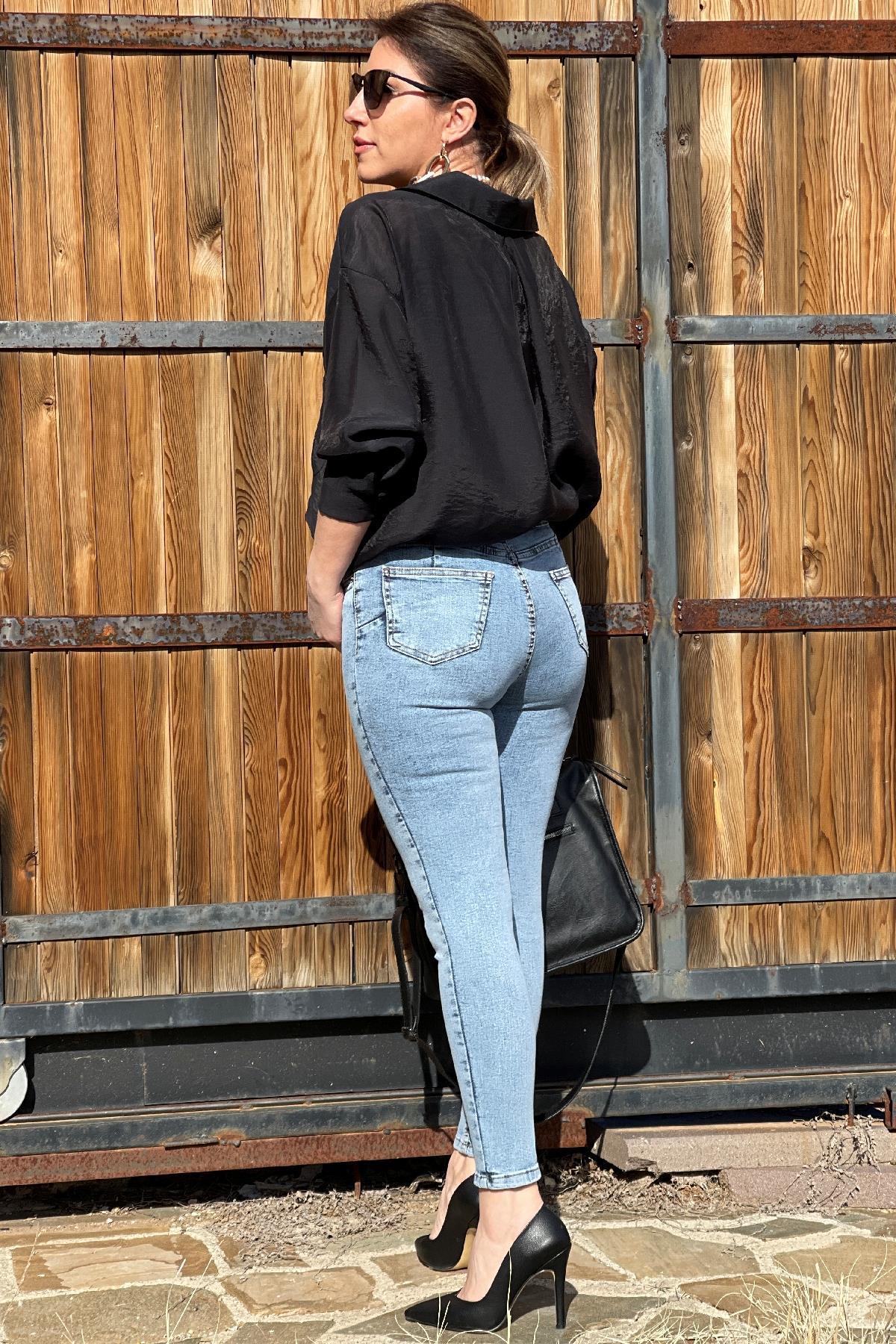 Kar Yıkama Push Up'lı Jean