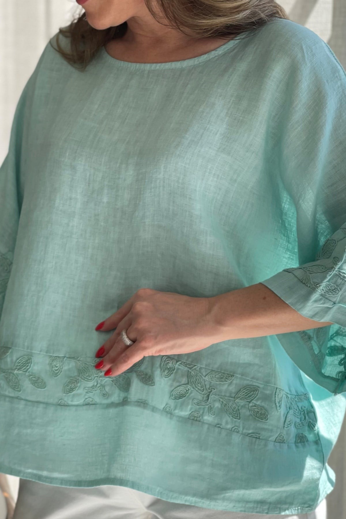 Keten Oversize Mint Yeşil Bluz