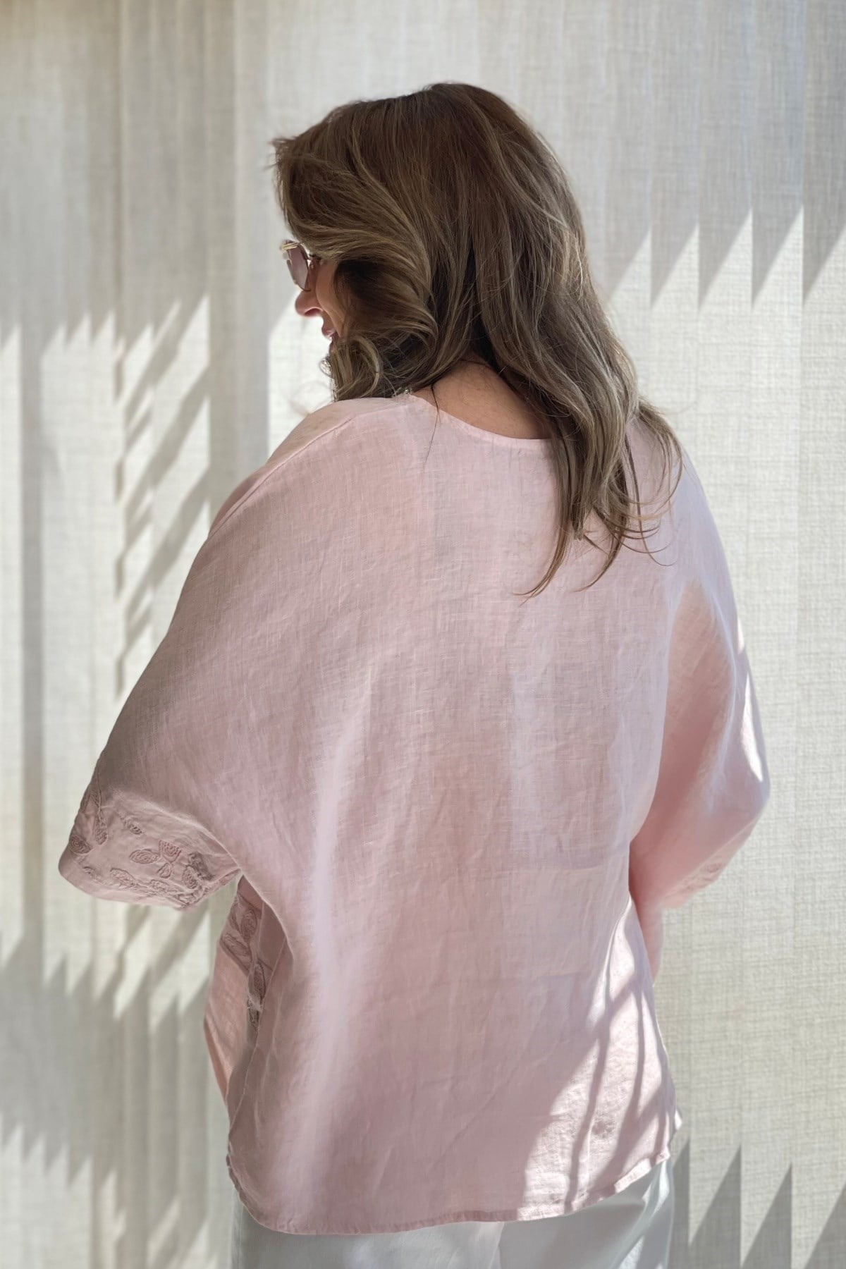 Keten Oversize Pudra Bluz
