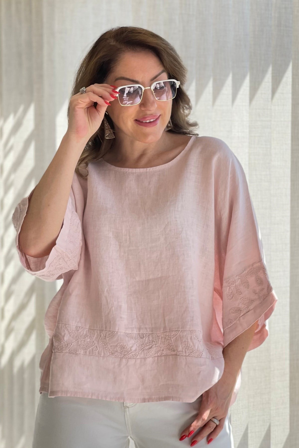 Keten Oversize Pudra Bluz